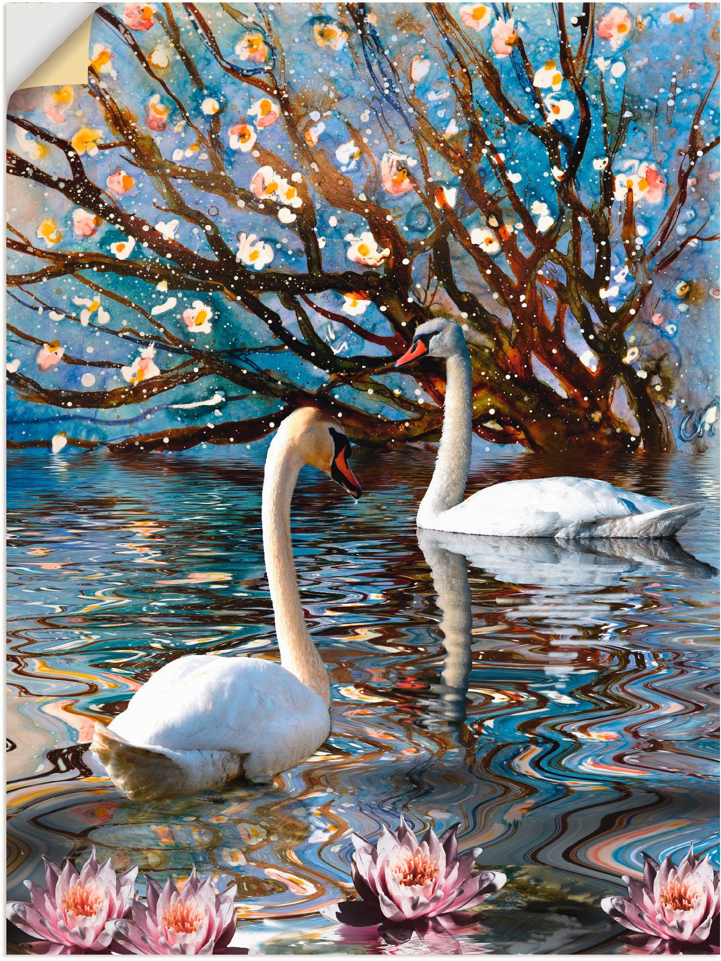 Artland Poster Vögel Leinwandbild, im versch. in Sommer oder Wandaufkleber als Größen (1 Wandbild St), Schwanensee, Alubild,