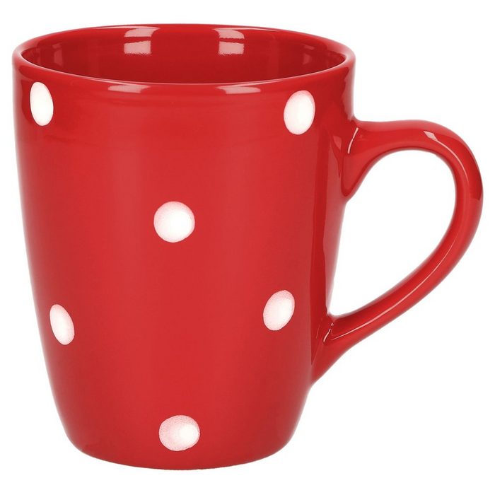 van Well Tasse Kaffeebecher Emily 39cl rot mit weißen Punkten