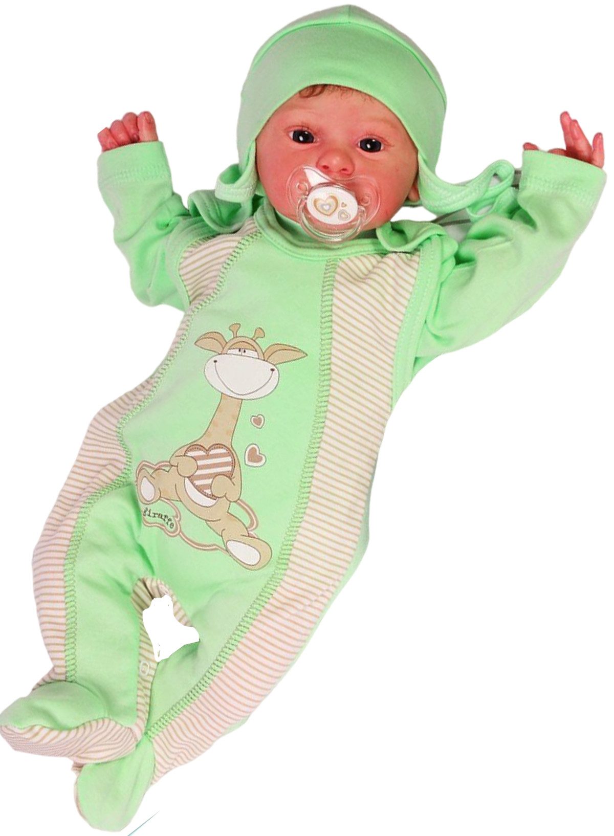 La Bortini Strampler 3Tlg Baby Set Strampler mit Giraffe Mütze Langarmshirt Anzug aus reiner Baumwolle, 44 50 56 62 68 74