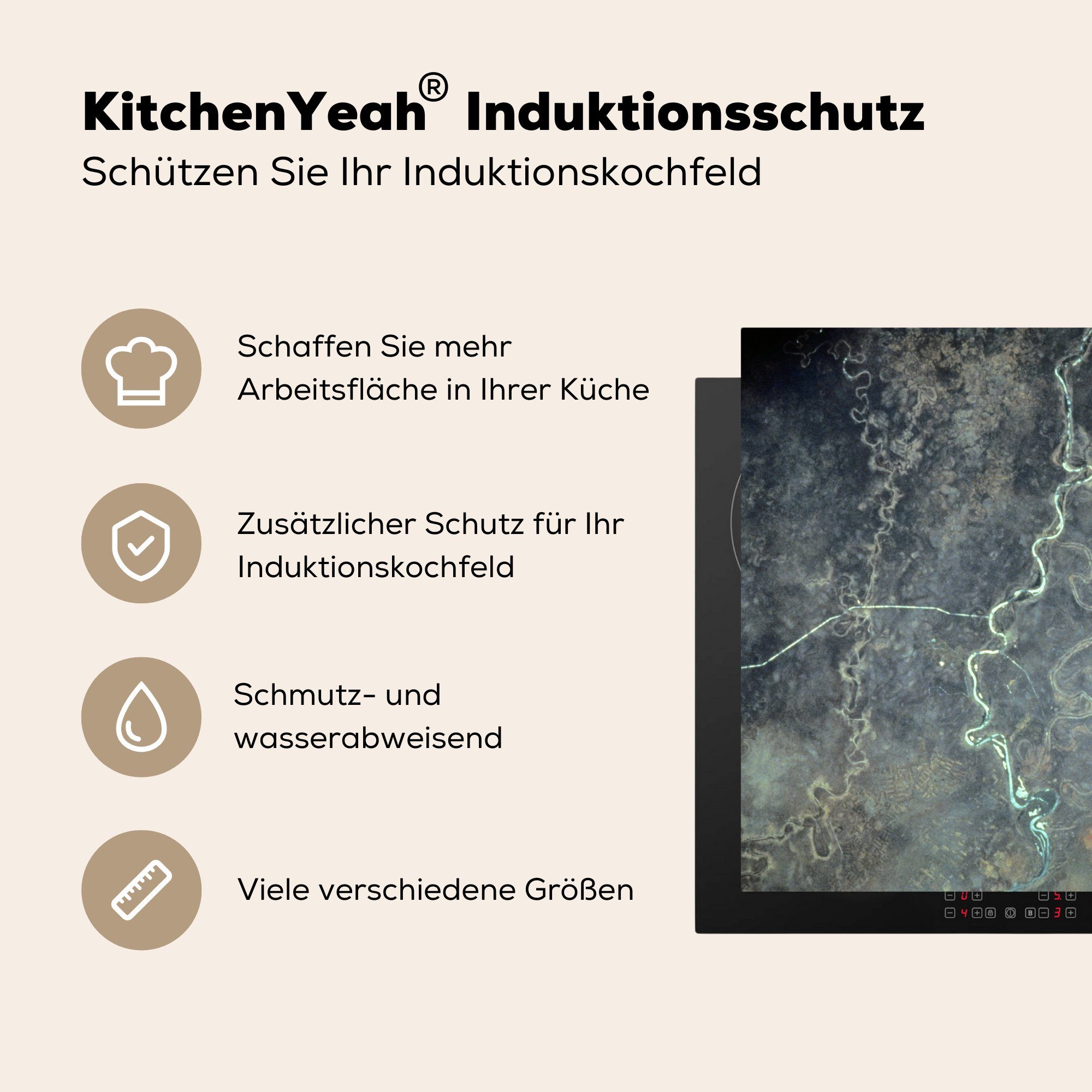Arbeitsplatte Fluss Herdblende-/Abdeckplatte Nebel, für Ceranfeldabdeckung, 78x78 Vinyl, im MuchoWow cm, (1 küche tlg),
