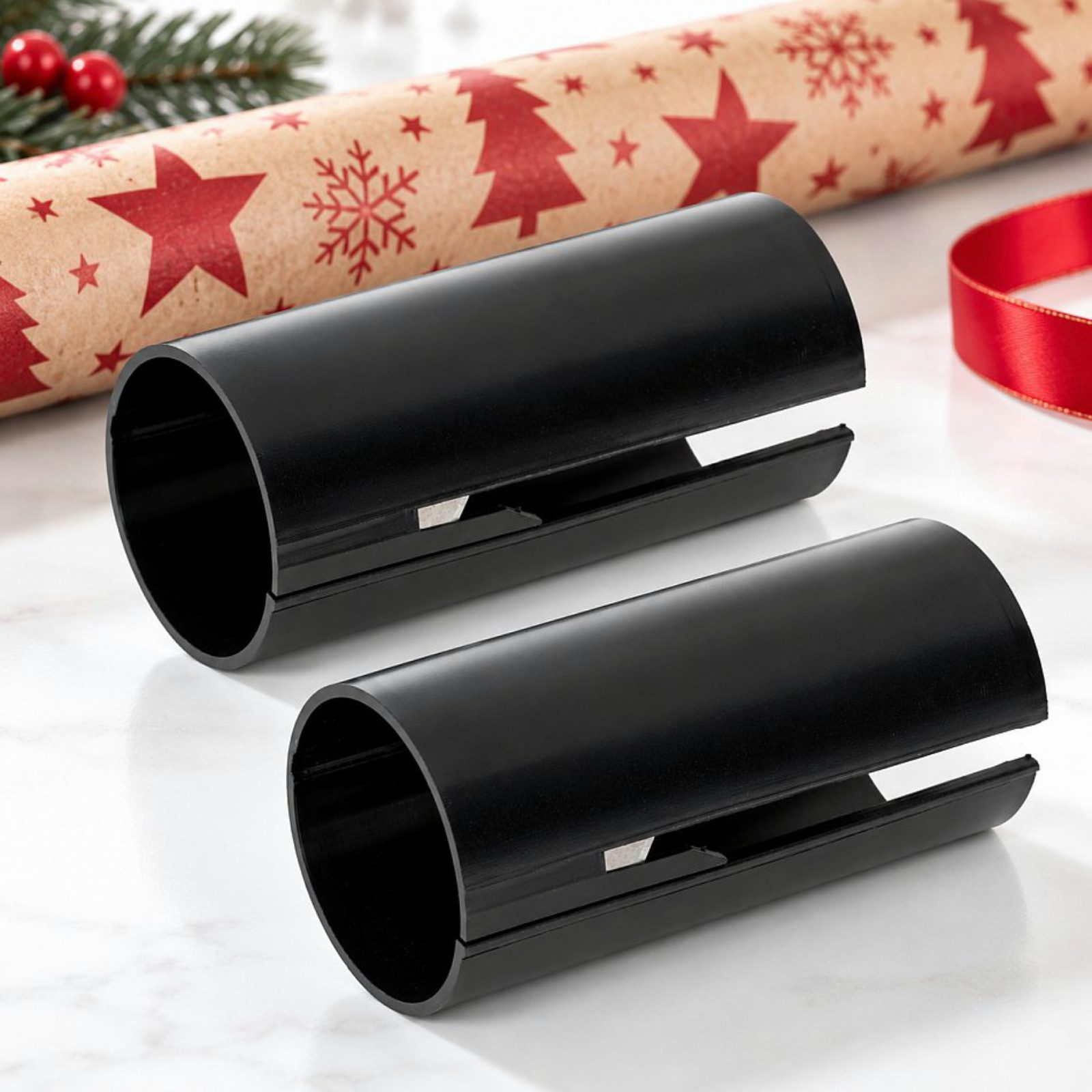 Haushalt International Im- und Export GmbH Geschenkpapier Rollenpapierschneider Rollenschneider Cutter 2er Set, (2St), 10 cm x 5,5 cm, Schneidehilfe, Kunststoff, Schwarz