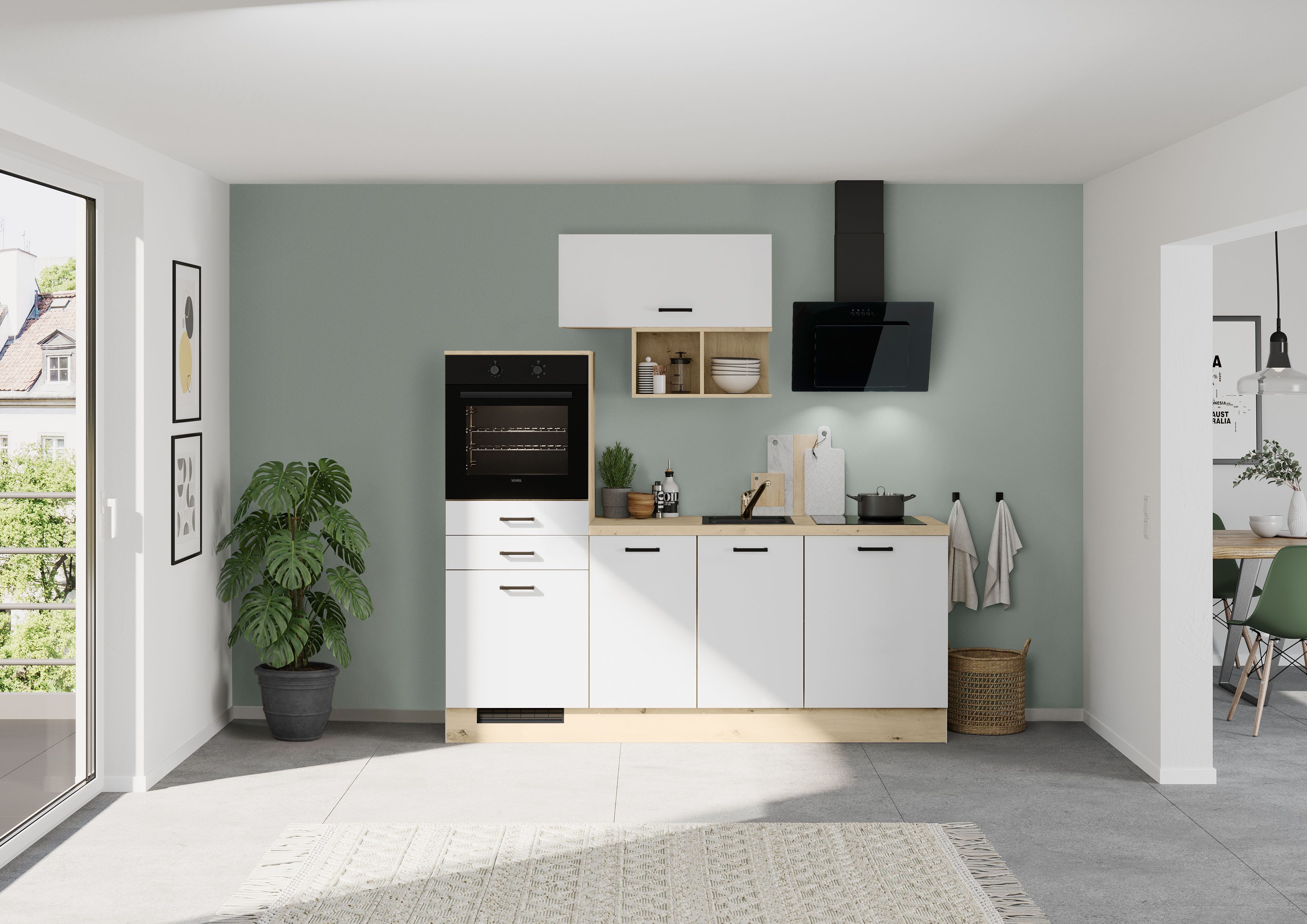 IMPULS KÜCHEN Küchenzeile München, Ausrichtung wählbar, Schubkästen mit Soft-Close, (Set), in verschiedenen Farben erhältlich, Breite 210 cm