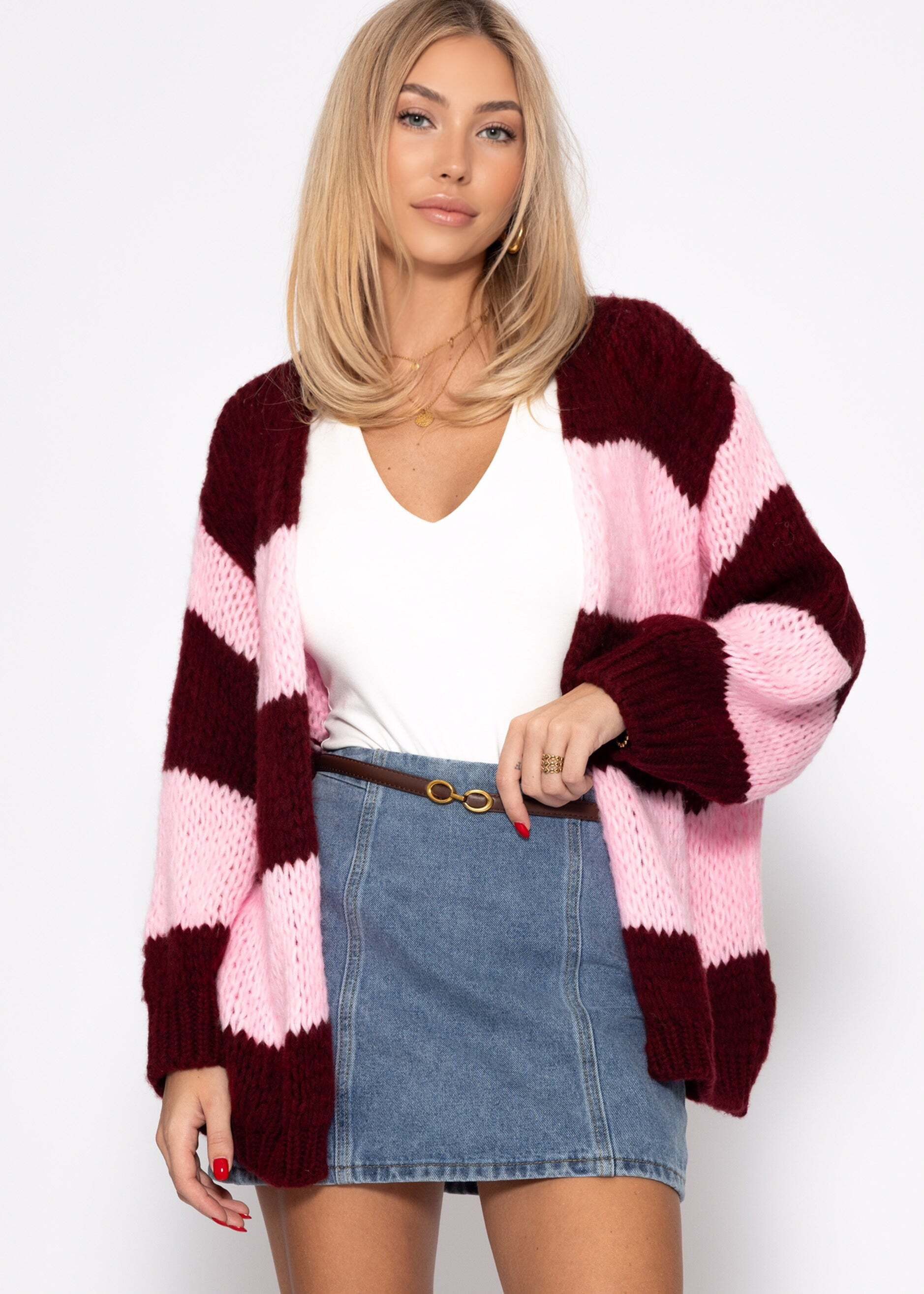 SASSYCLASSY Cardigan Gestreifter Oversize Cardigan für Damen Lockerer Cardi günstig online kaufen