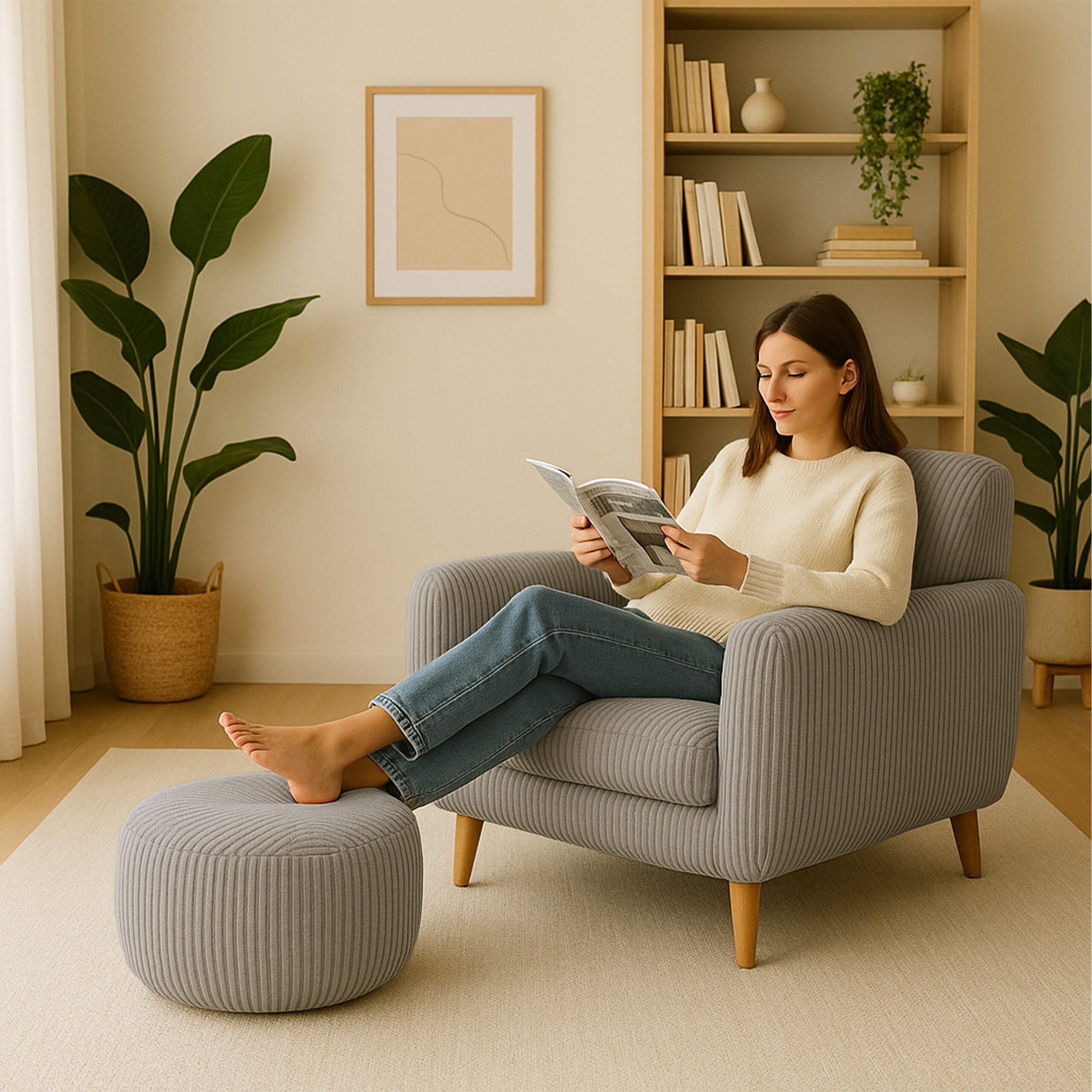 relaxdays Pouf mit Cordbezug, Hellgrau günstig online kaufen