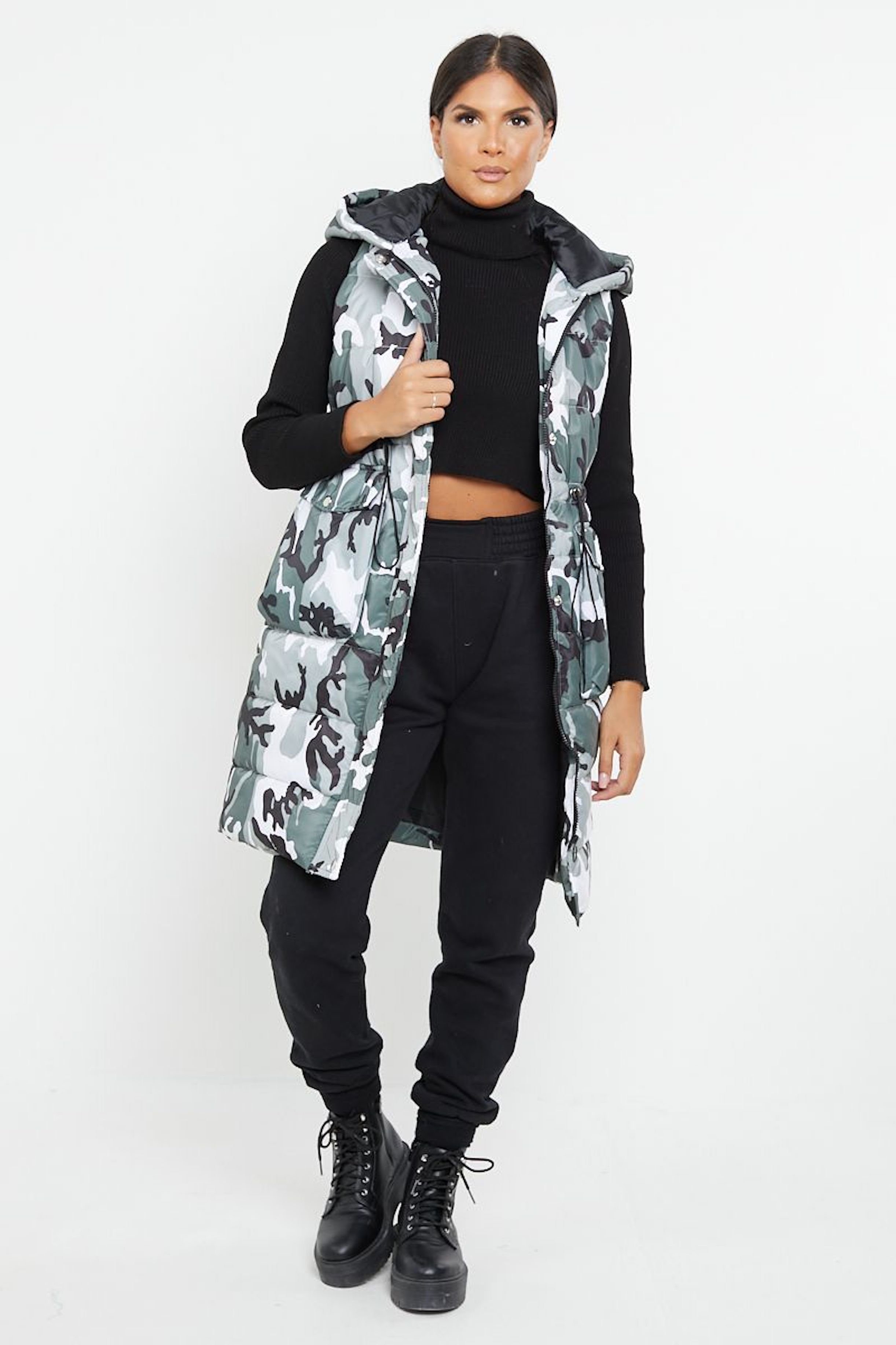 Steppweste Worldclassca STEPPWESTE LANG CAMOUFLAGE KAPUZE ÄRMELLOS ÜBERGANGSJACKE