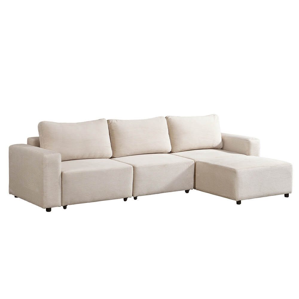 HOME DELUXE Schlafsofa VINA L - 295 x 168 x 85 cm, mit Bettfunktion, Ottomane Rechts und Links stellbar, Cordsofa