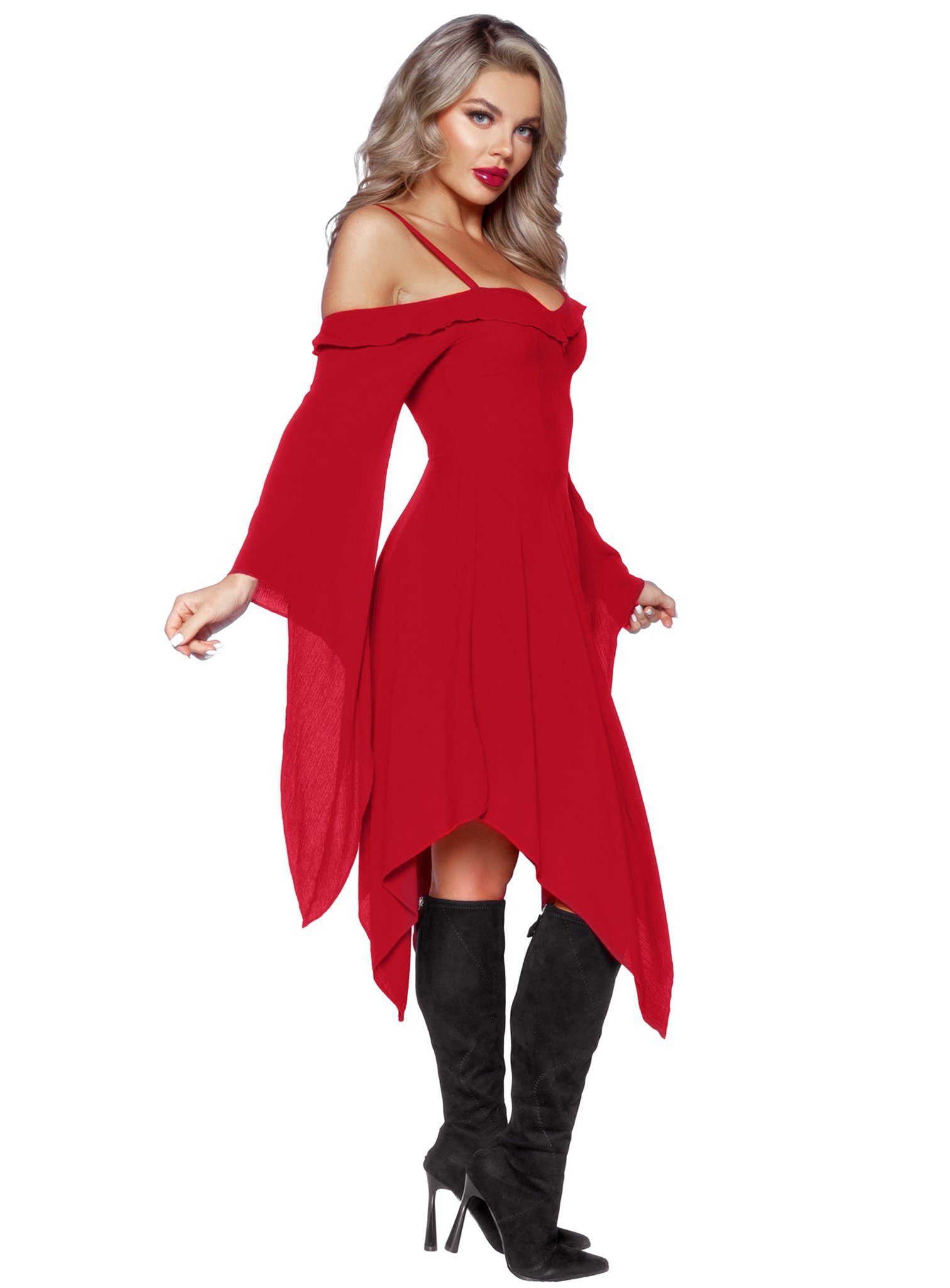 Leg Avenue Hexen-Kostüm Dunkelrotes Trägerkleid mit Trompetenärmeln, Vielfä günstig online kaufen