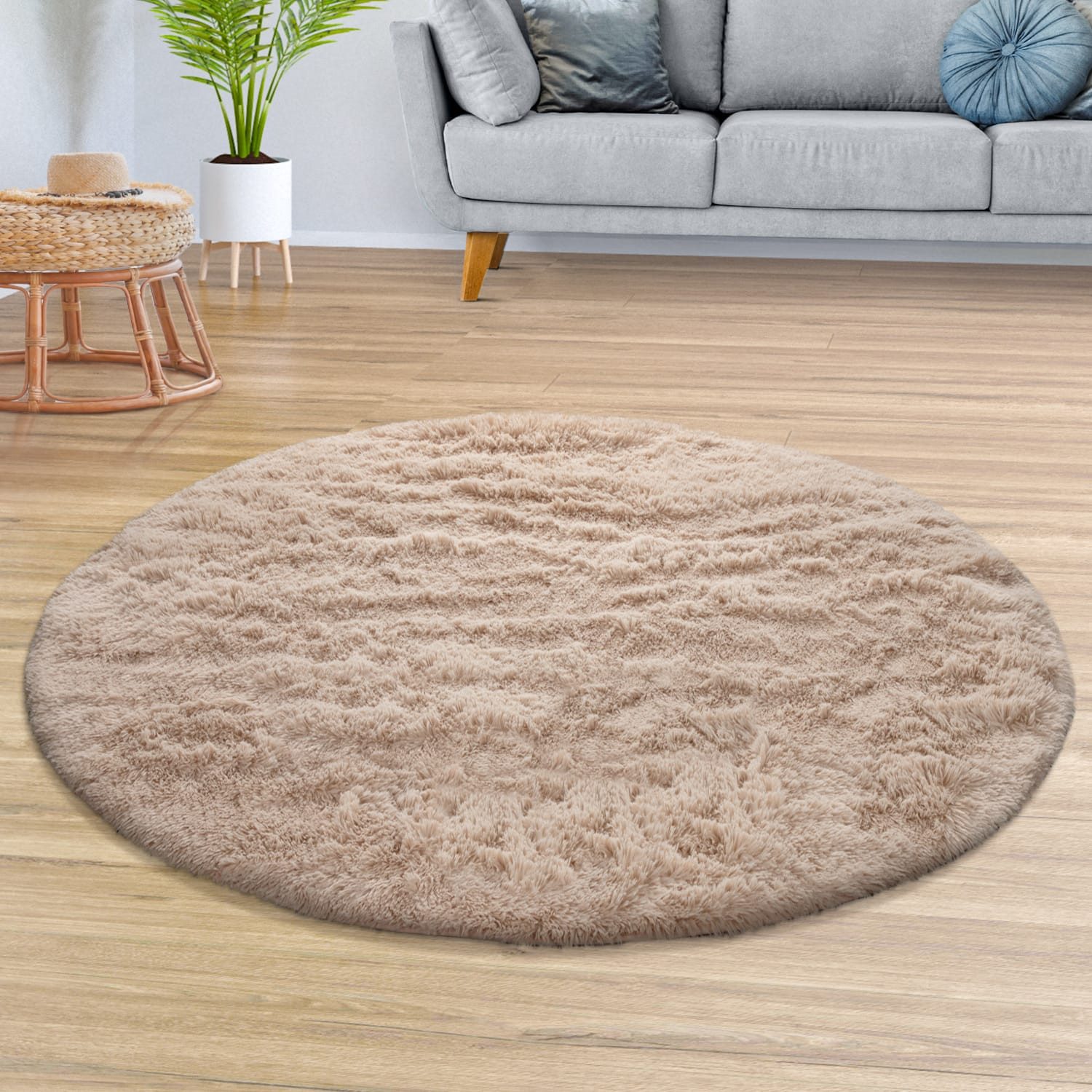 TT Home Teppich Diele, Esszimmer, Flur, Schlafzimmer, Wohnzimmer, Rund, Höhe: 37 mm, Teppich Wohnzimmer Hochflor Langflor Weich Soft Modernes Einfarbiges D