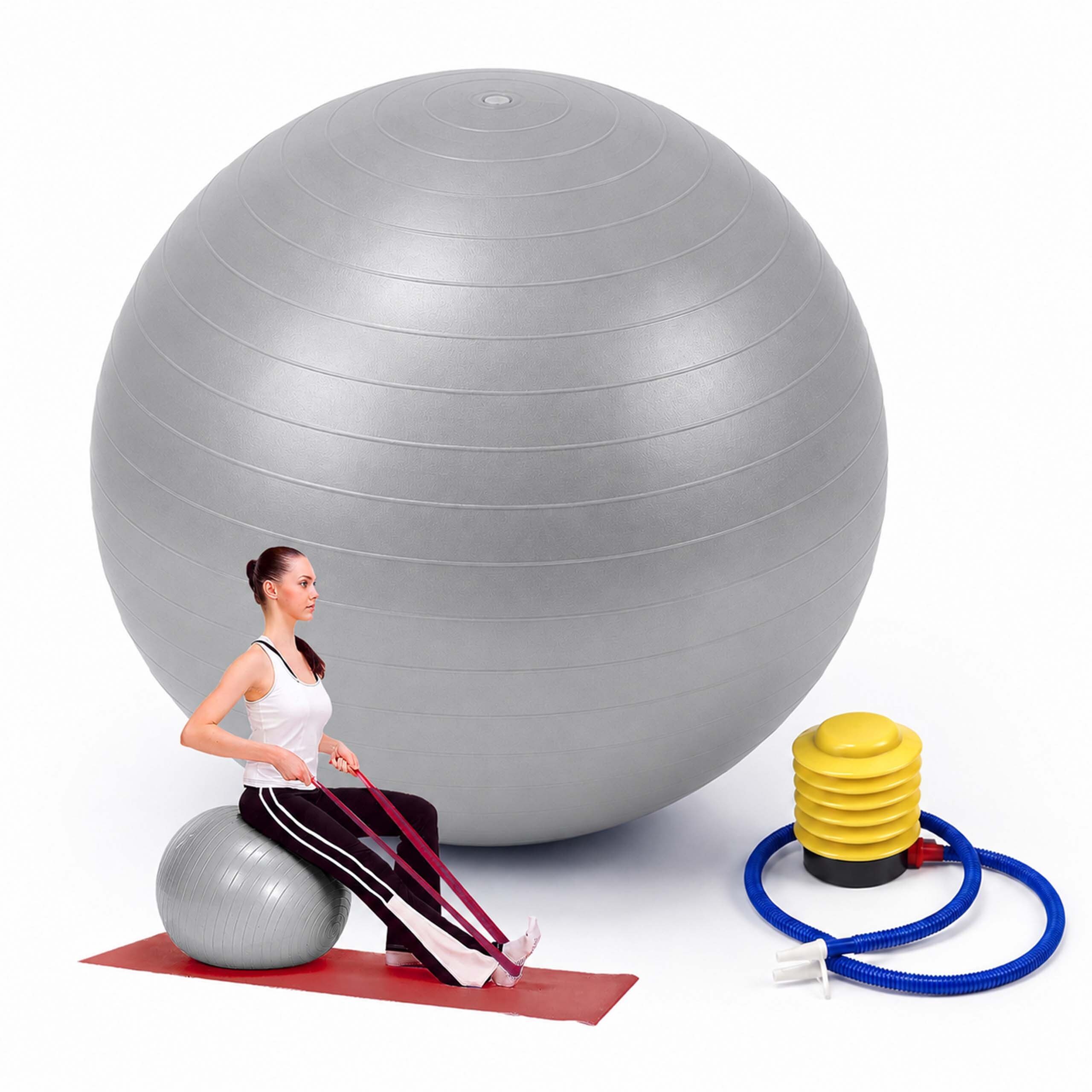 relaxdays Gymnastikball mit Luftpumpe (3-St), grau, Ø 65 cm
