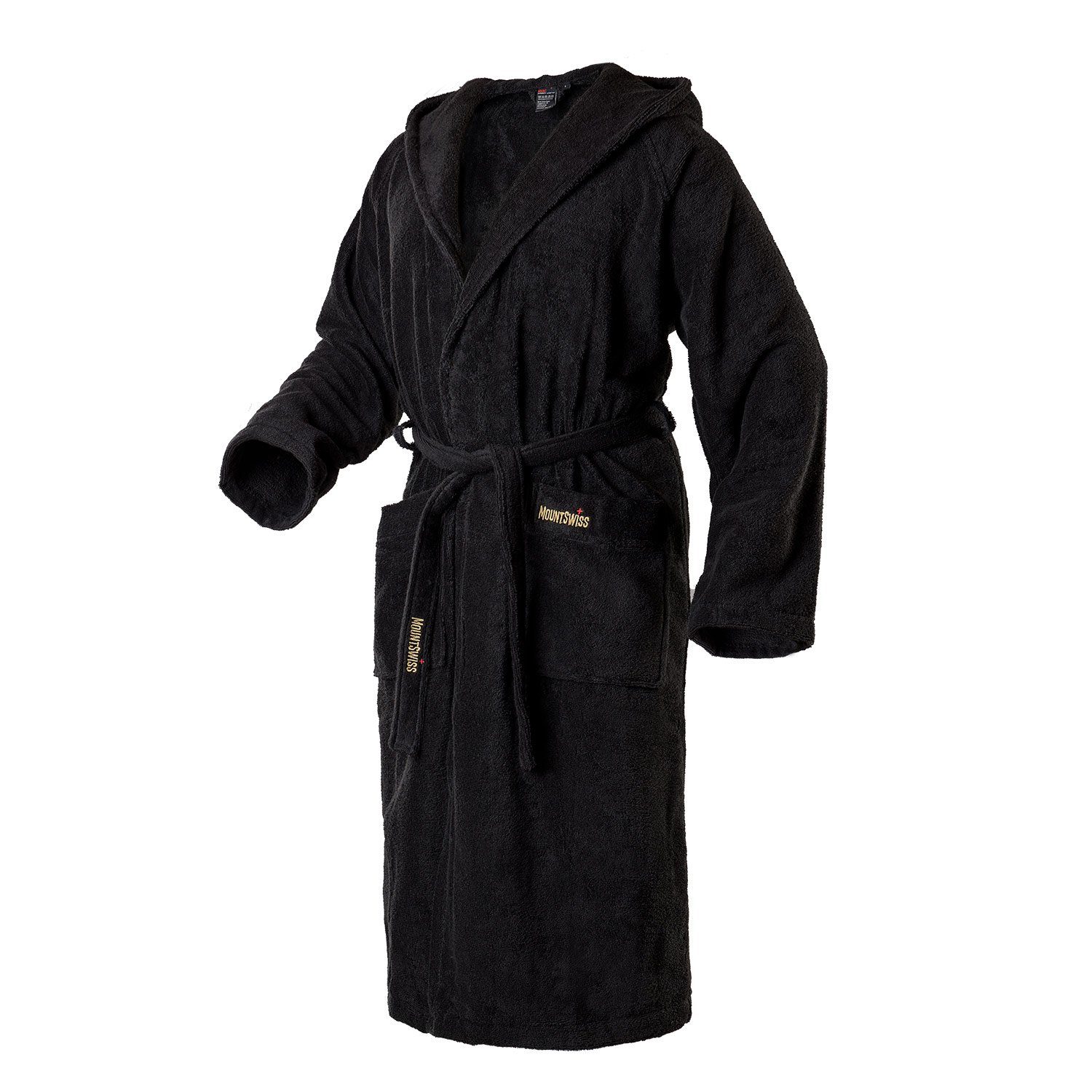 Mount Swiss Bademantel Mount Swiss Unisex Bademantel ONEX mit Kapuze I Damen Herren Morgenman, Baumwolle, Weitenverstellung, Bindegürtel