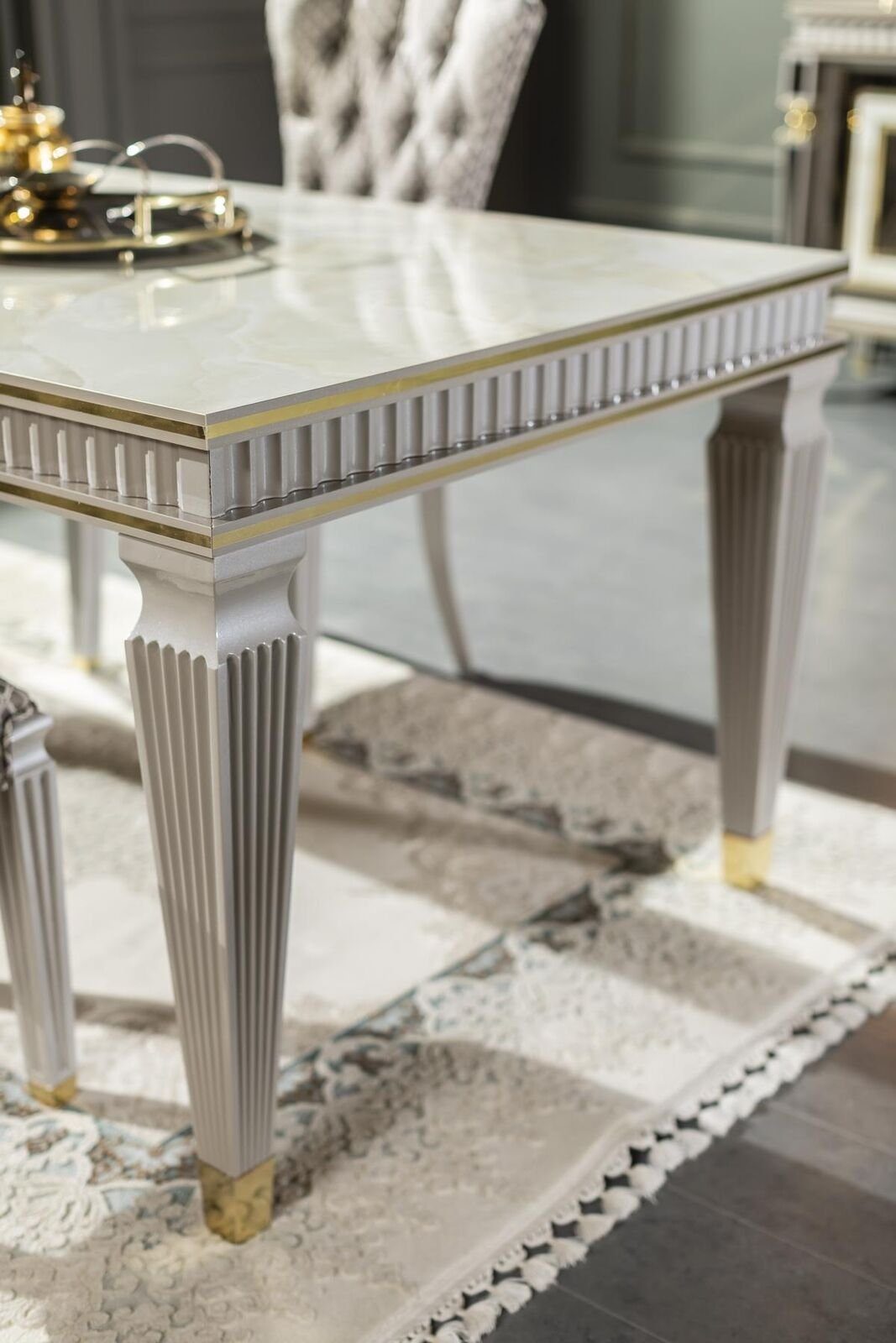 JVmoebel Esstisch Stil Holz Esszimmer Elegantes Esstisch Weiß Design Möbel Tisch Luxus