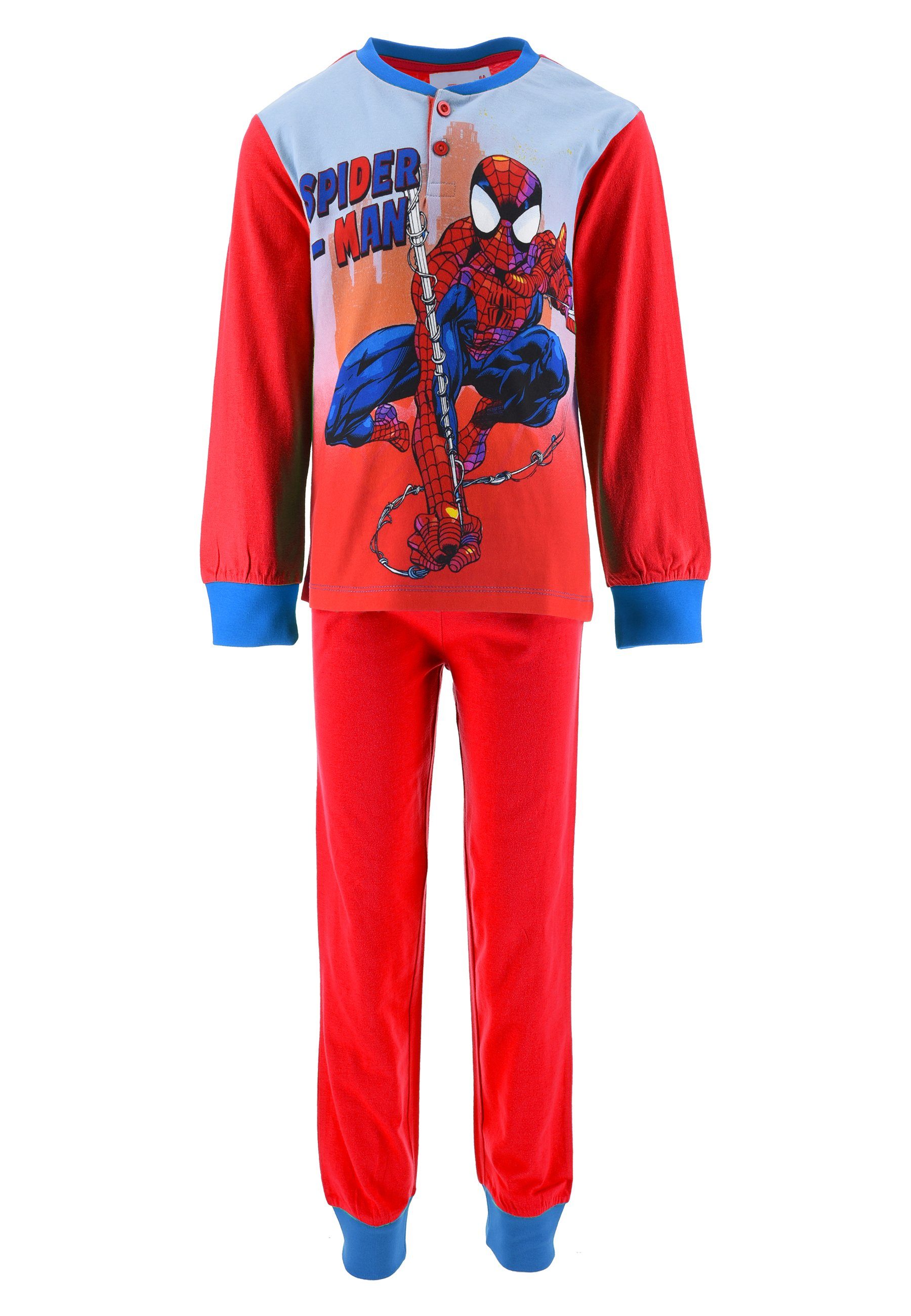tlg) Nachtwäsche Pyjama Jungen Spiderman (2 Kinder langarm Rot Schlafanzug