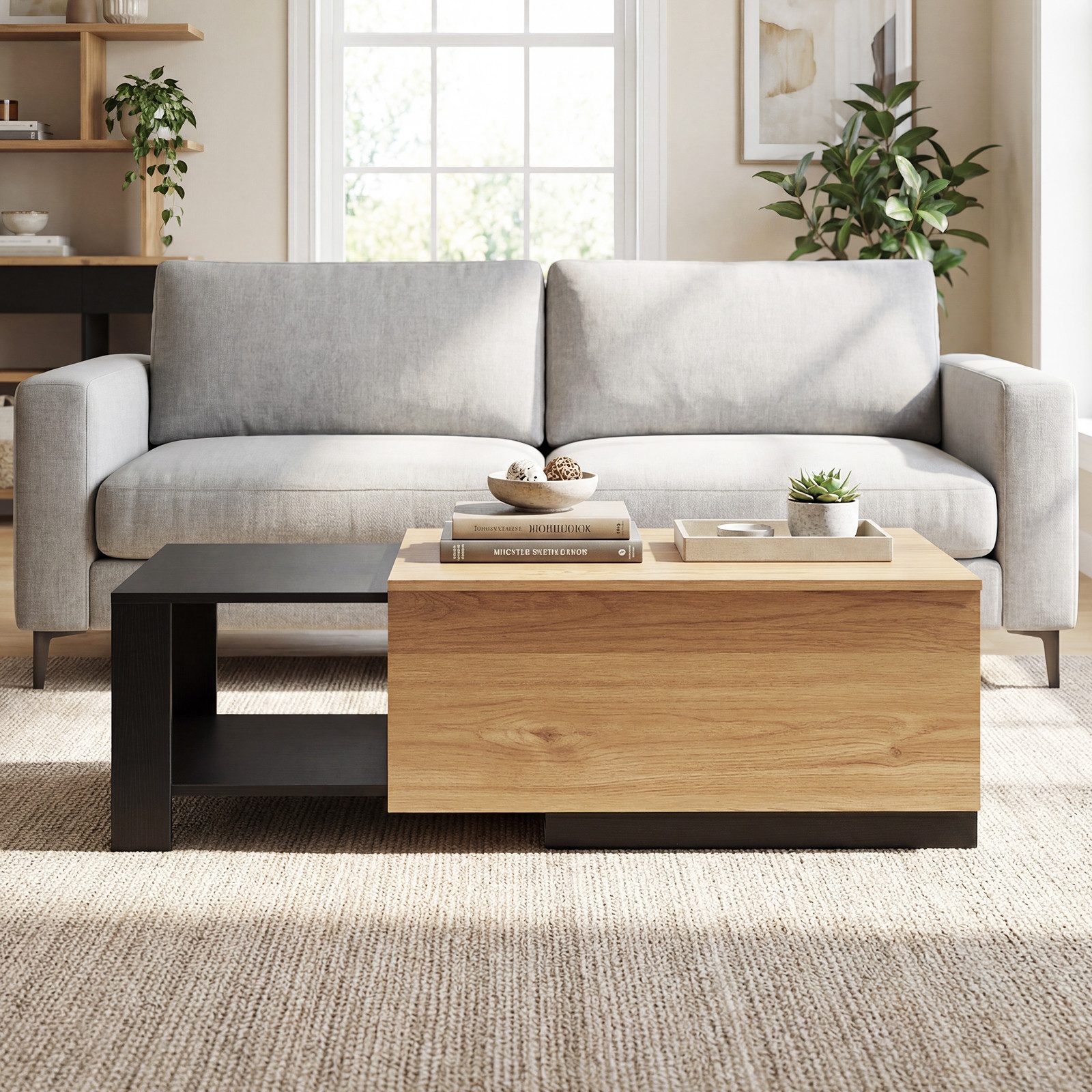 COSTWAY Couchtisch mit verstecktem Stauraum Sofatisch ausziehbar, Holz rechteckig – Bild 2 von 5