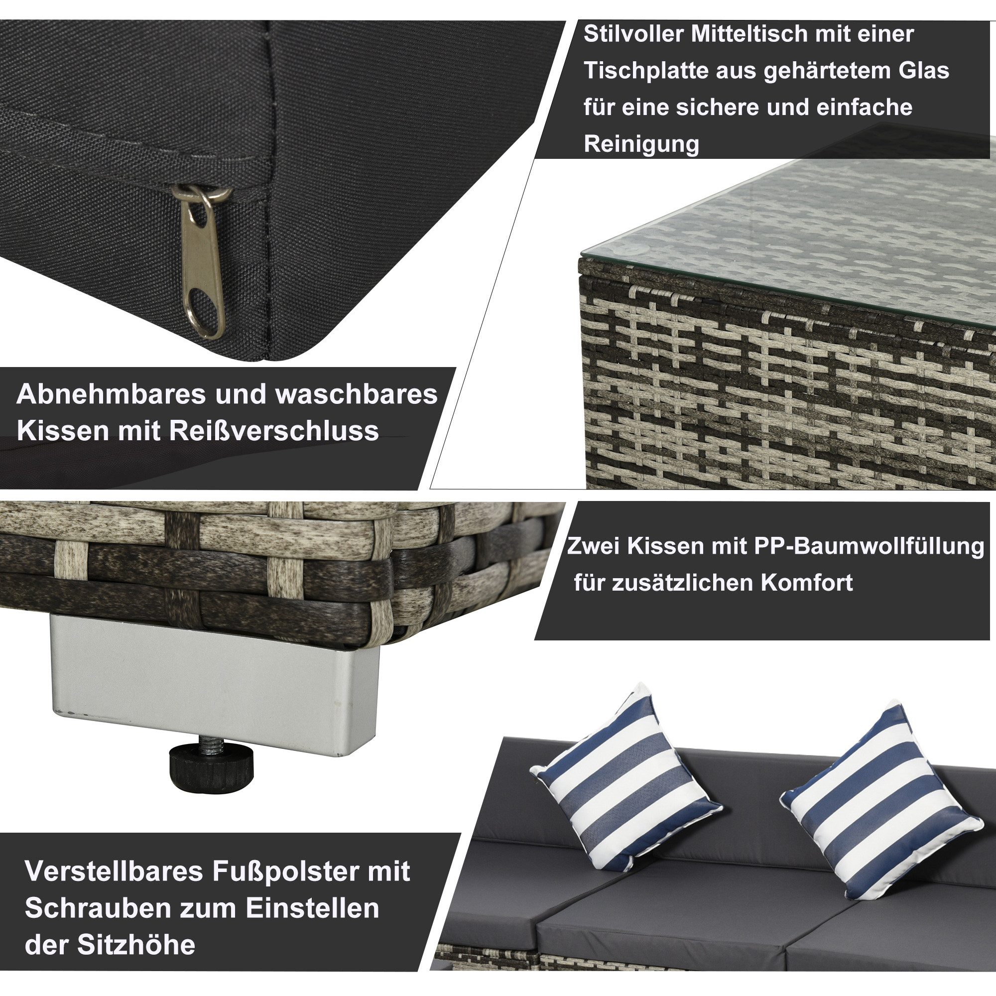 Outsunny Sitzgruppe Garten-Set Loungeset Loungemöbel mit Kissen, (Gartenmöbel Set, 5-tlg., Gartenmöbel Set), Bequeme Rattan Set, Wetterbeständige Geflecht