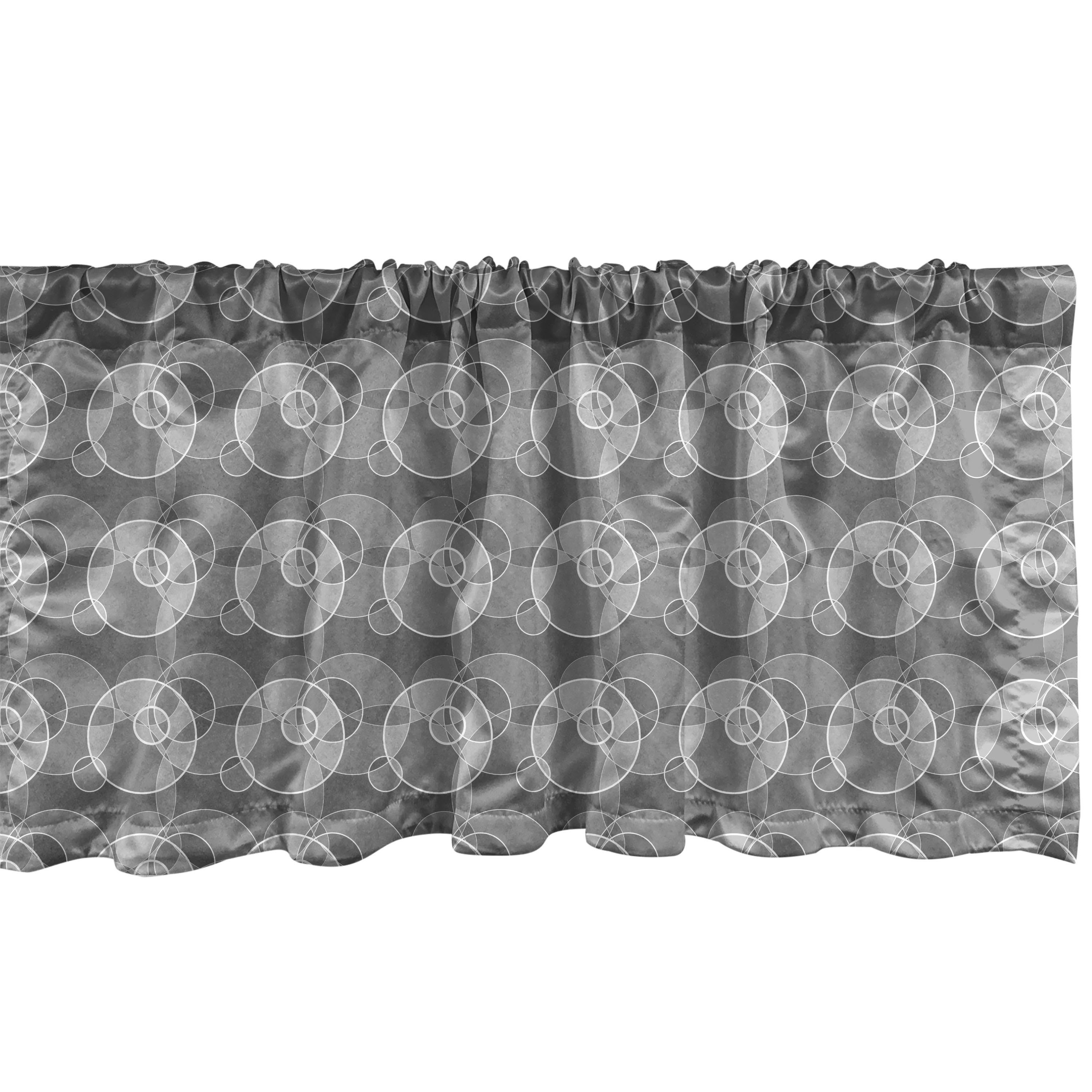Scheibengardine Vorhang Volant für Küche Schlafzimmer Dekor mit Stangentasche, Abakuhaus, Microfaser, Geometrisch Graustufen- Ringe Runden