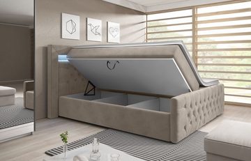 Lukas Möbel Boxspringbett Chesterfield Boxspringbett Venezia mit Bettkasten und LED, Chesterfield-Design