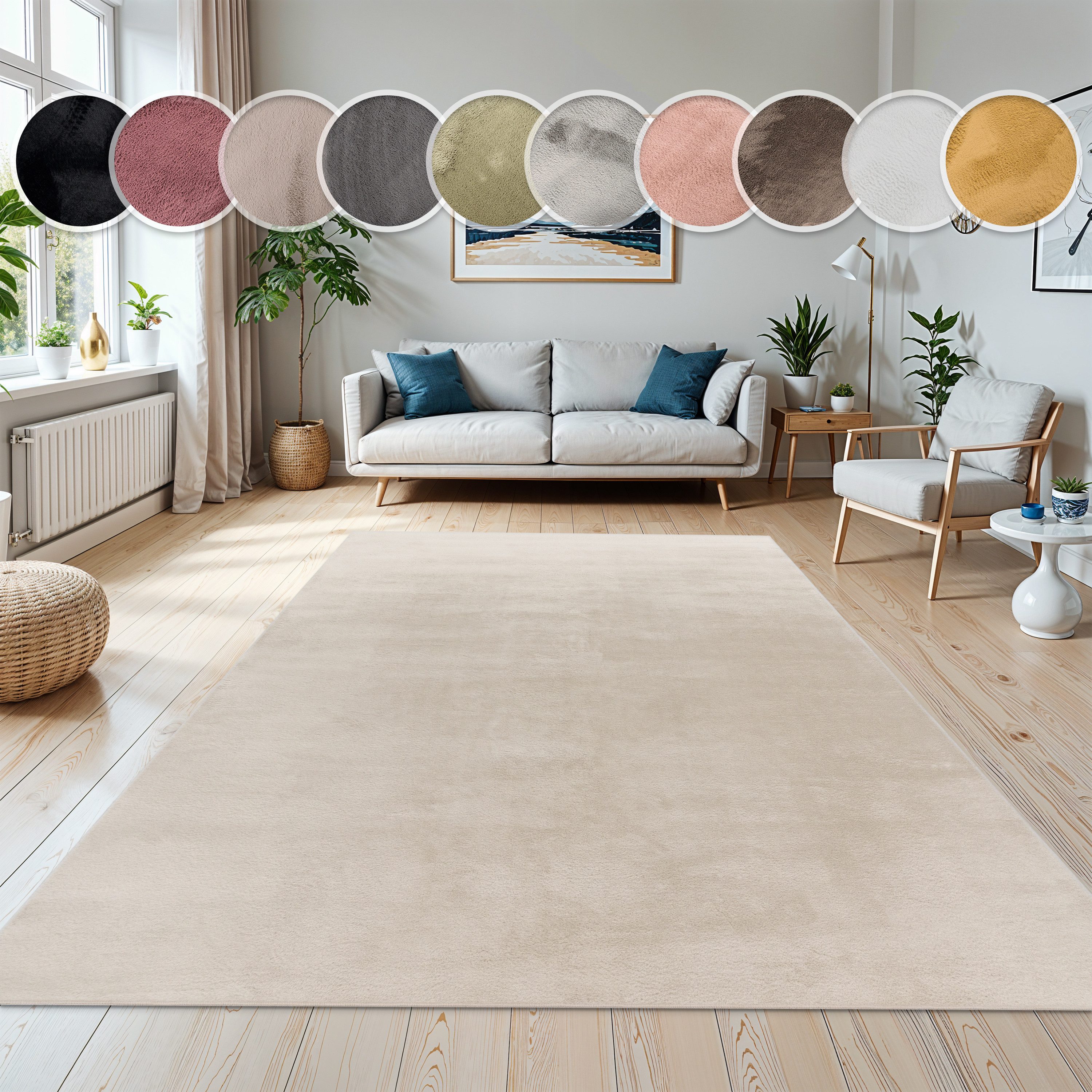Paco Home Fellteppich Kunstfell Soft 380, rechteckig, Höhe: 14 mm, Langflor, Kuschelteppich - besonders weich, Uni-Farben