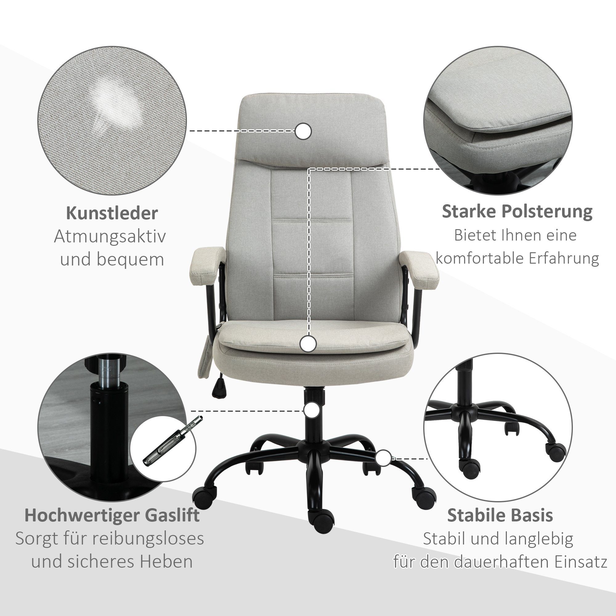Vinsetto Schreibtischstuhl Massagestuhl (Set, 1 Schwarz höhenverstellbar Massagebürostuhl | Beige Lendenwirbelsäulenmassage Beige St)
