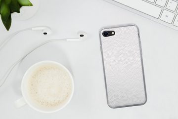 MuchoWow Handyhülle Leder - Strukturiert - Leder-Optik - Weiß, Handyhülle Apple iPhone 8, Smartphone-Bumper, Print, Handy Schutzhülle