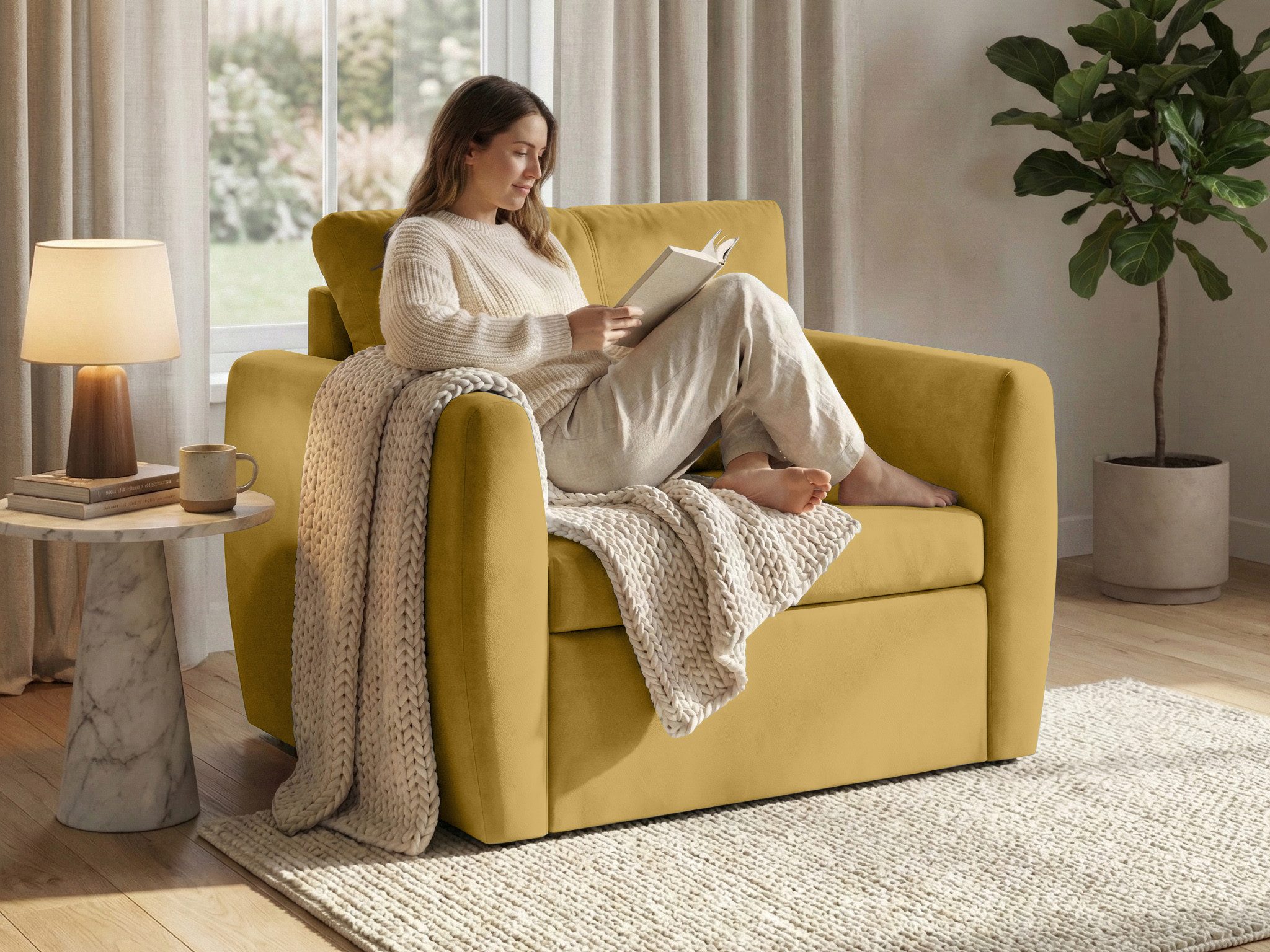 Beautysofa Relaxsessel KAMEL mit Schlaffunktion und Bettkasten (freistehend, kompakter Schlafsessel für Wohnzimmer & Gästezimmer, Velours TRINITY), Schlafsessel ausklappbar, moderner Sessel mit Liegefläche 188x82 cm