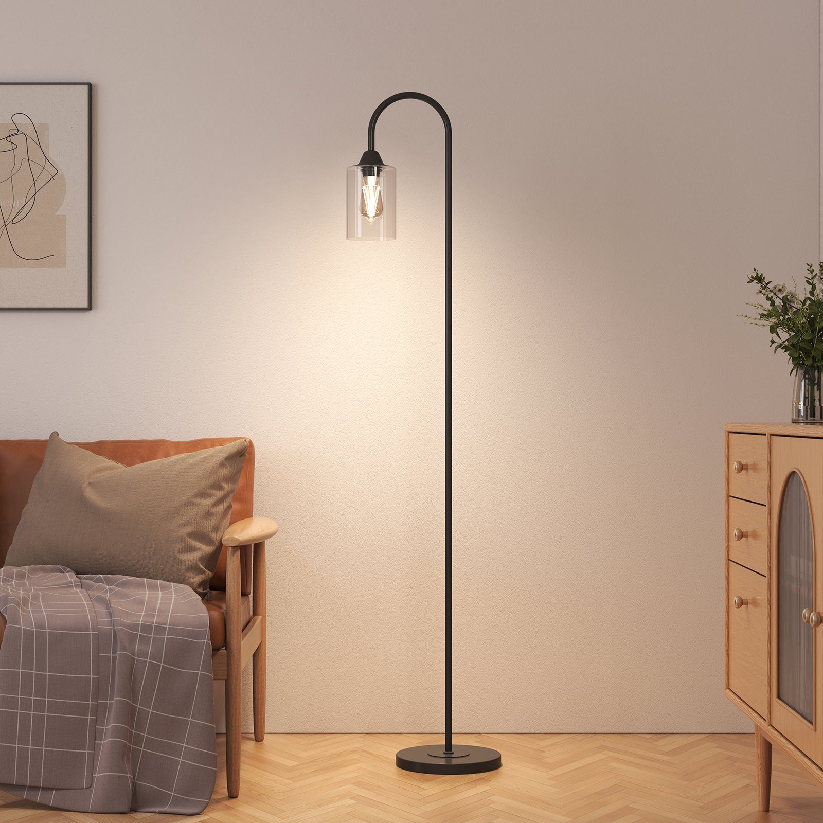 EMKE Stehlampe Stehlampe Stehleuchte Wohnzimmerlampe Schwarz, Fußschalte Fußschalte mit mit mit Glasschirm