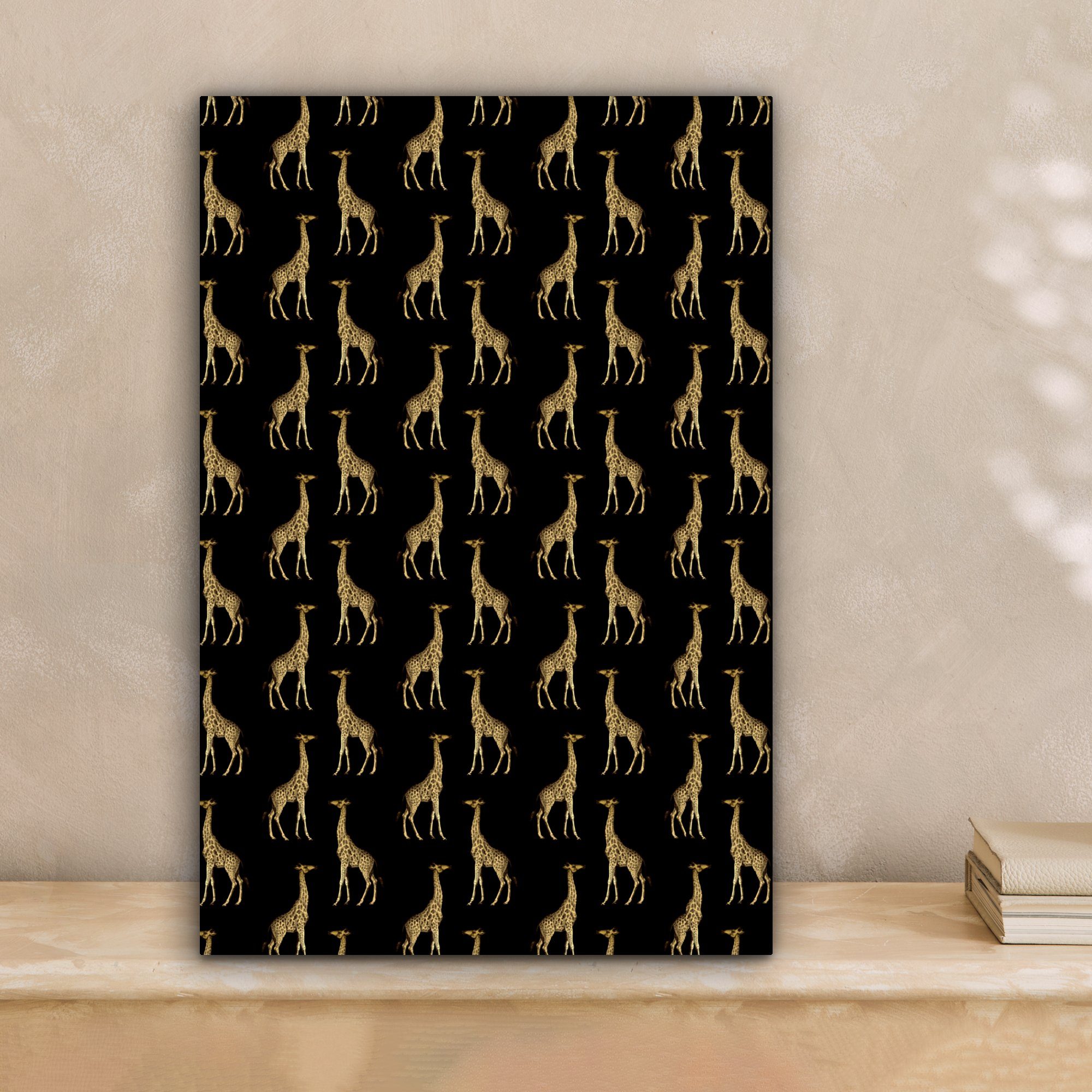 Gold 20x30 Leinwandbild (1 St), inkl. Giraffe, Leinwandbild Muster Zackenaufhänger, - OneMillionCanvasses® Tiere cm - Gemälde, fertig bespannt -