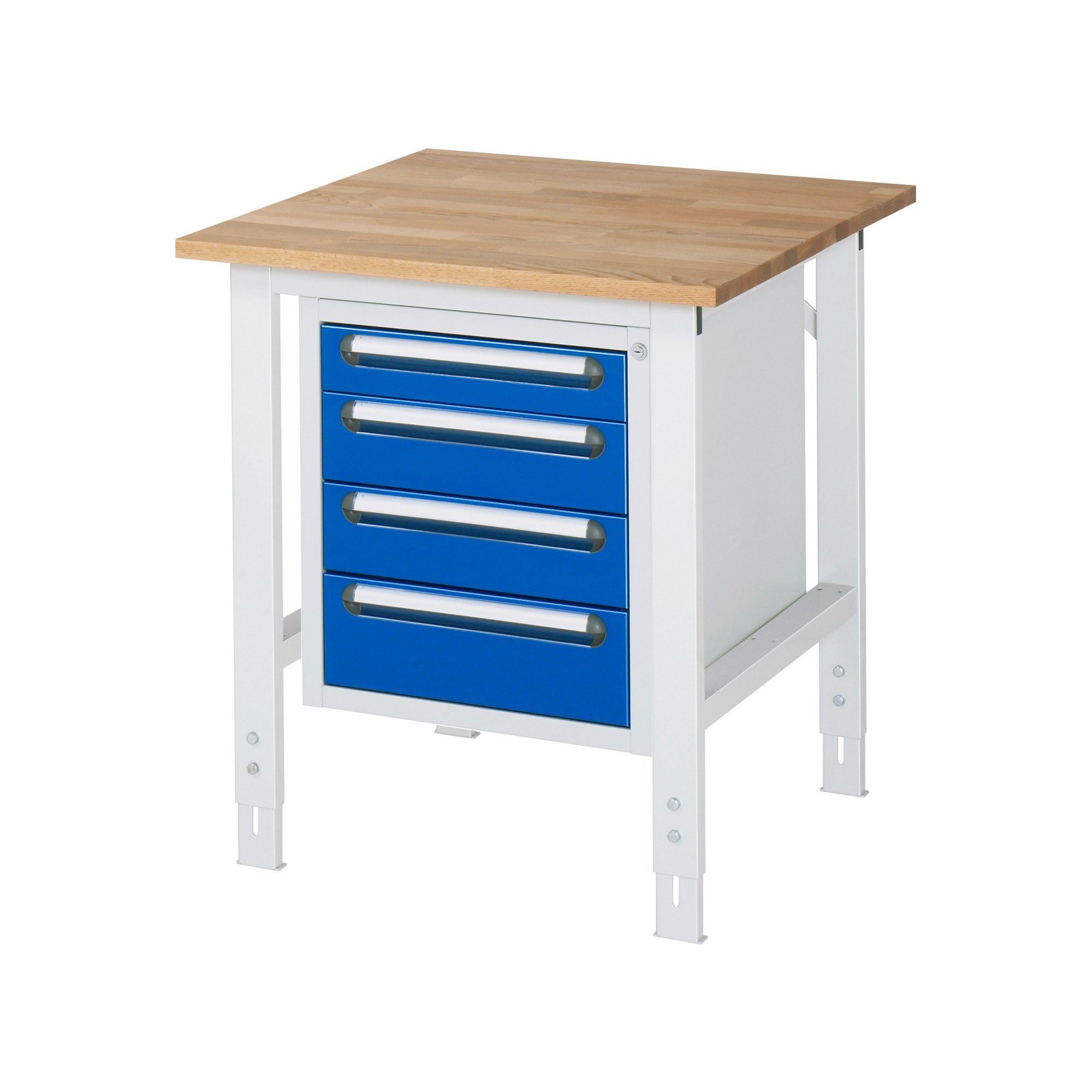 RAU Werkbank Arbeitstisch 750x800x760-1080 4xSchub B-Platte 25mm lichtgrau/enzianbl