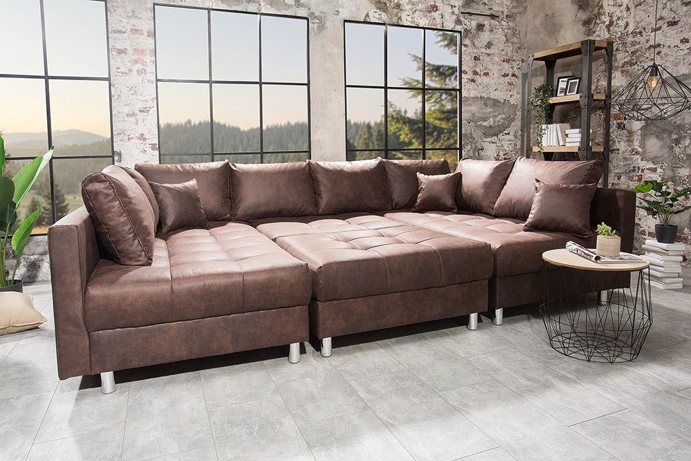 riess-ambiente Wohnlandschaft KENT 305cm antik braun - Federkern, modern, inkl. Hocker u. Kissen, Set 2 Teile, Wohnzimmer · XXL · U-Form · Federkern · Microfase – Bild 5 von 5