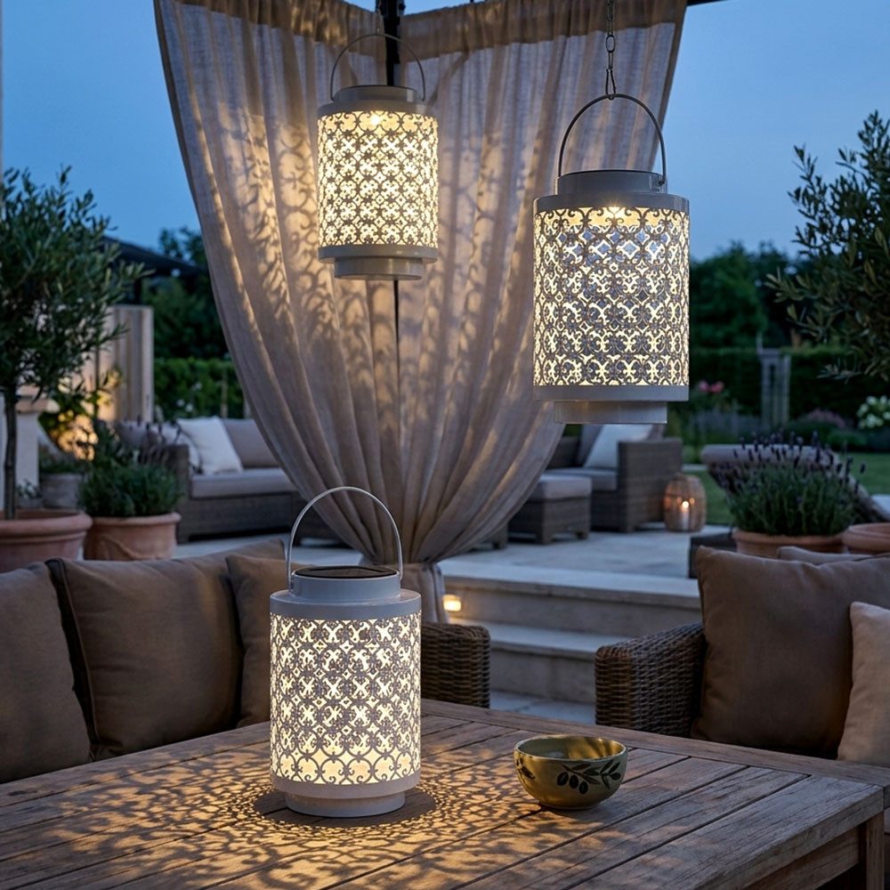 NOWA LED Solarleuchte, LED-Leuchtmittel fest verbaut, Solarlampe Außenleuchte Gartendeko LED Laterne orientalisch 3er Set