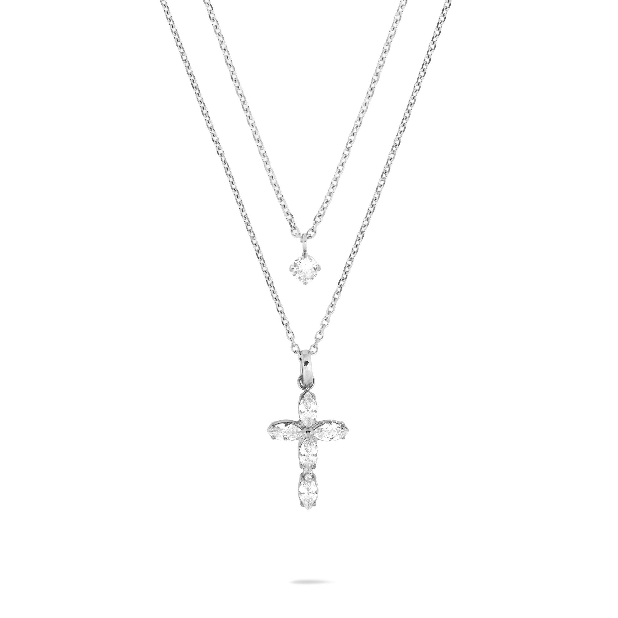 Tamaris Edelstahlketten-Set Cross, Kreuz (Set, 2-tlg), mit Zirkonia (synth)