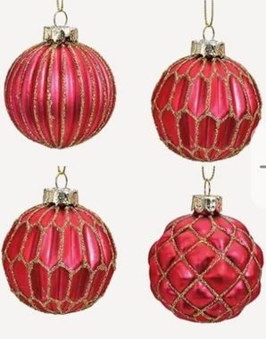 Taschen4life Christbaumschmuck Weihnachtskugeln aus Glas im antik Landhaus Stil (12-tlg), Shabby-Chic, dunkel pink / gold, 6x6x6cm