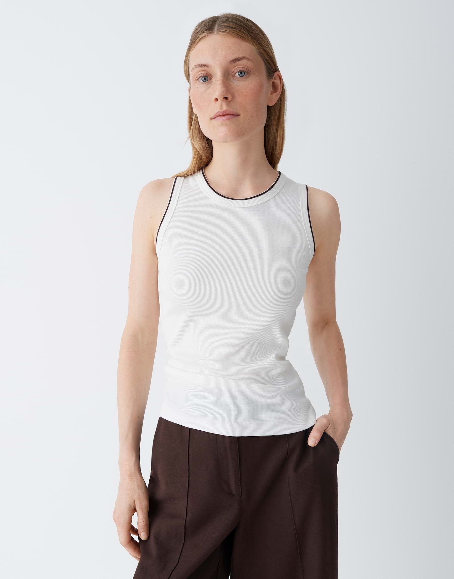 OPUS Tanktop Geripptes Tanktop mit kontrastfarbenen Bündchen Schmale Passfo günstig online kaufen