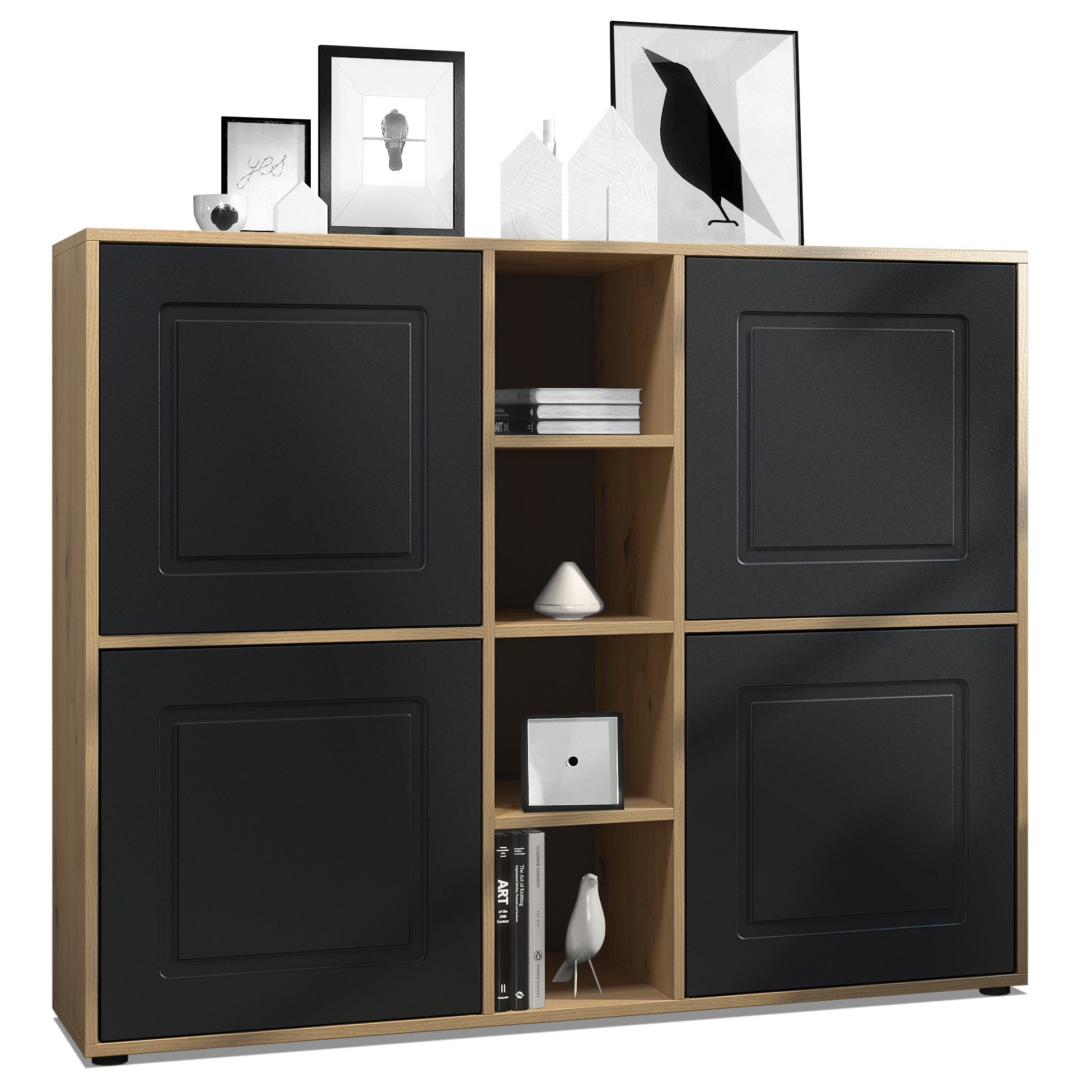 Möbelhandel Klipenstein Highboard NOAH V3, Kommode Schrank Landhaus, Korpus Eiche Artisan