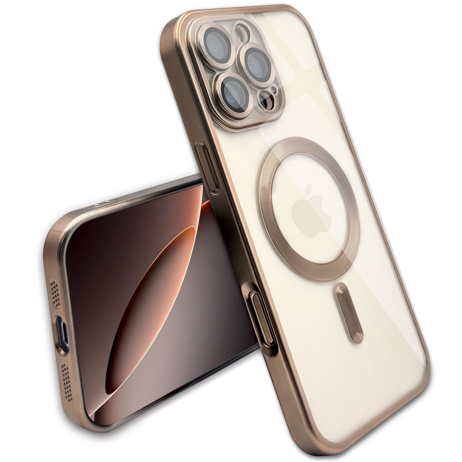 Wörleonline Handyhülle für iPhone 16 Pro / iPhone 16 Pro Max mit integriertem Kameraschutz, TPU Schutzhülle in passendem Titan-Farbton, MagSafe kompatible Hülle