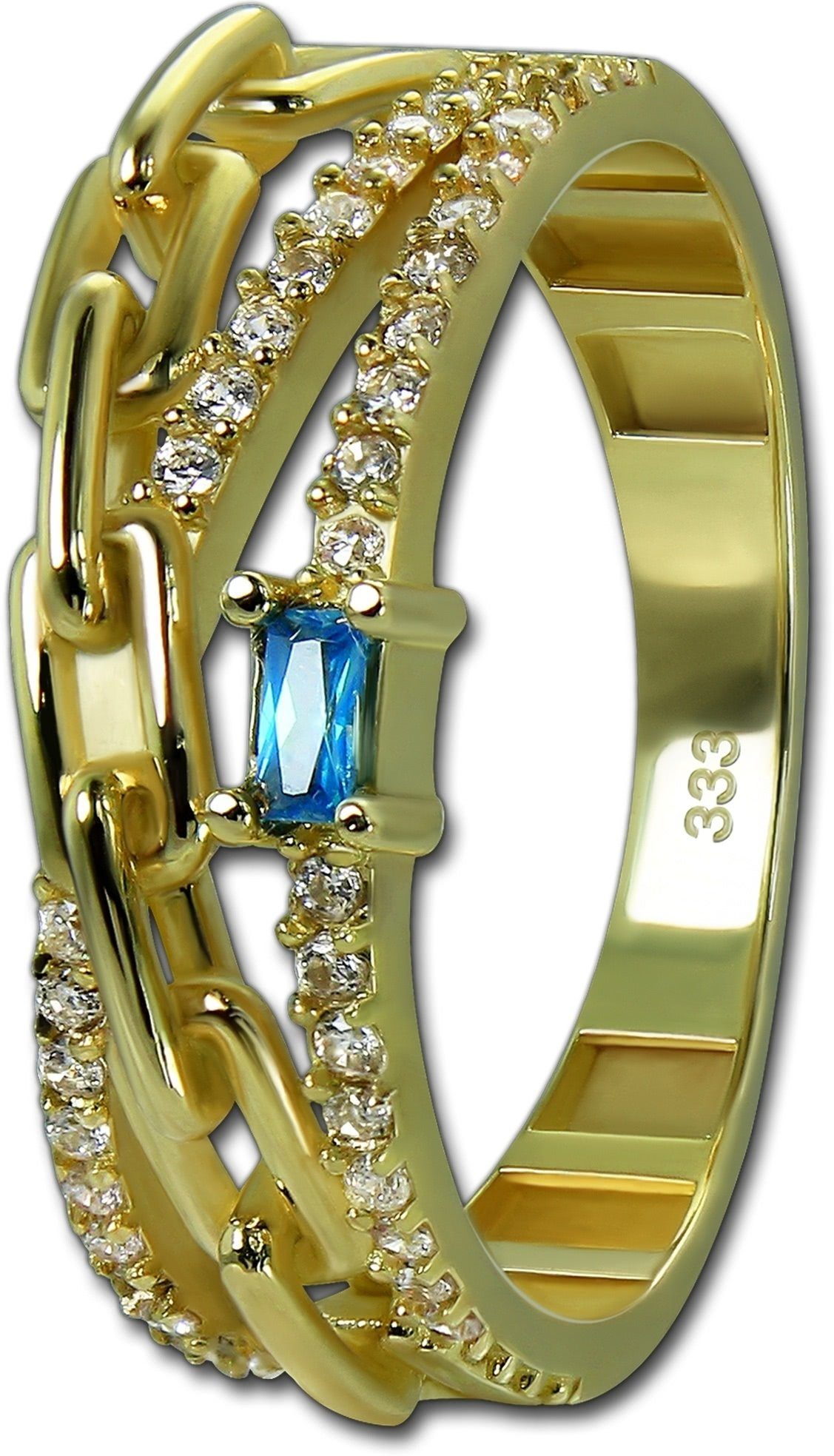 Gold Damen Glamour (Fingerring), Ring 333er Echtgold, Goldring Glamour Ring gold, GoldDream Gelbgold Gr.54 weiß, hellblau GoldDream