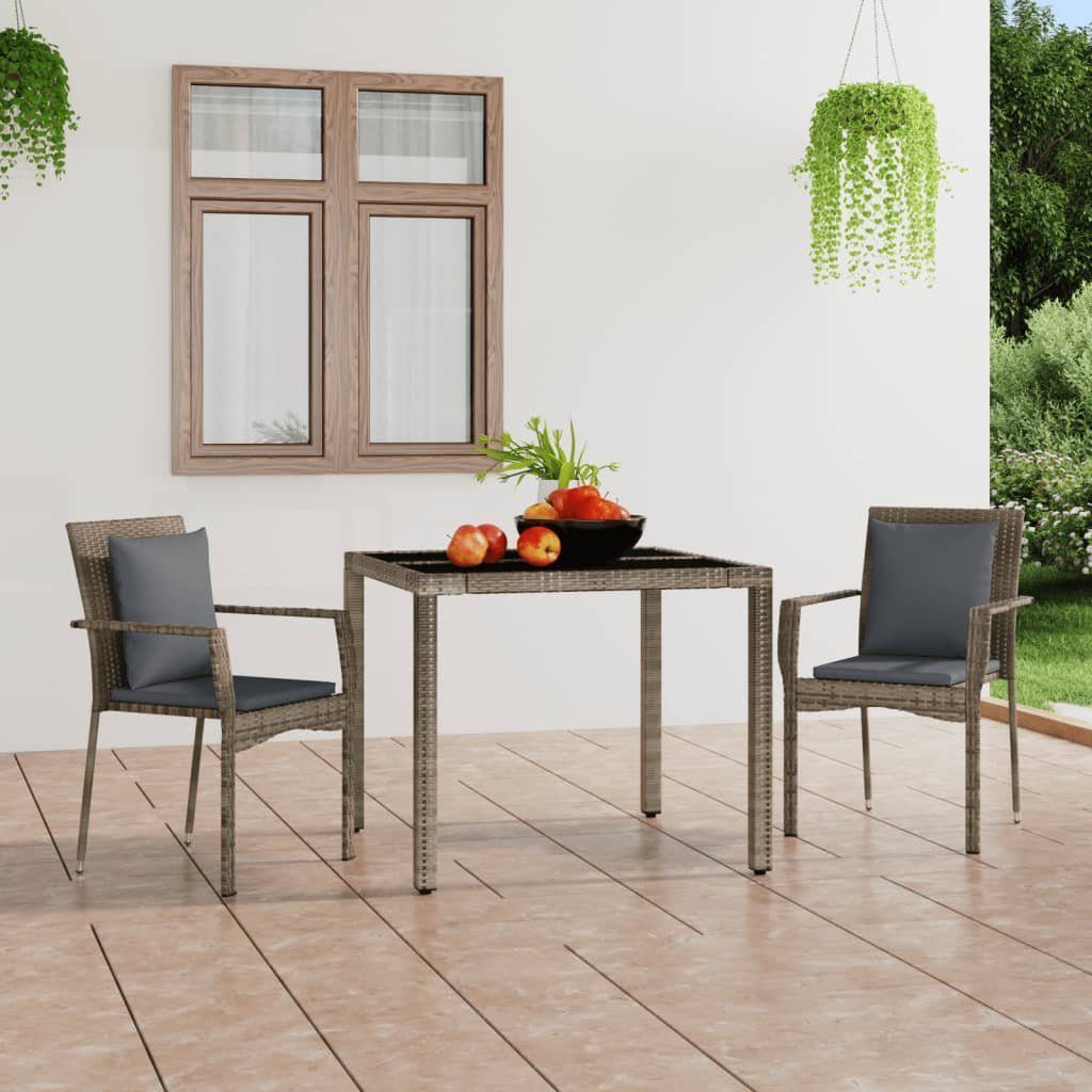 vidaXL Gartenlounge-Set Gartenstühle mit Kissen 2 Stk. Poly Rattan Grau, (2-tlg)