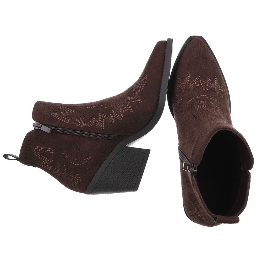 Ital-Design Perforierte Damen Ankle Boots mit bequemem Absatz Westernstiefelette (91154685) Blockabsatz Stiefeletten in Dunkelbraun