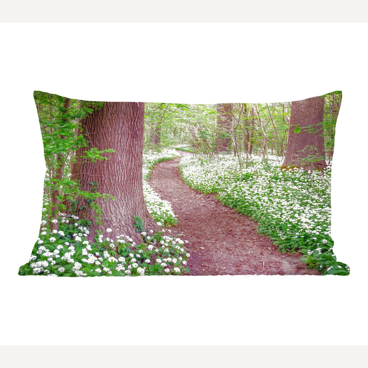 Schlafzimmer Füllung, Zierkissen, Weiß, Wohzimmer - Weg Blumen Dekokissen - mit Dekokissen Dekoration, - Wald MuchoWow