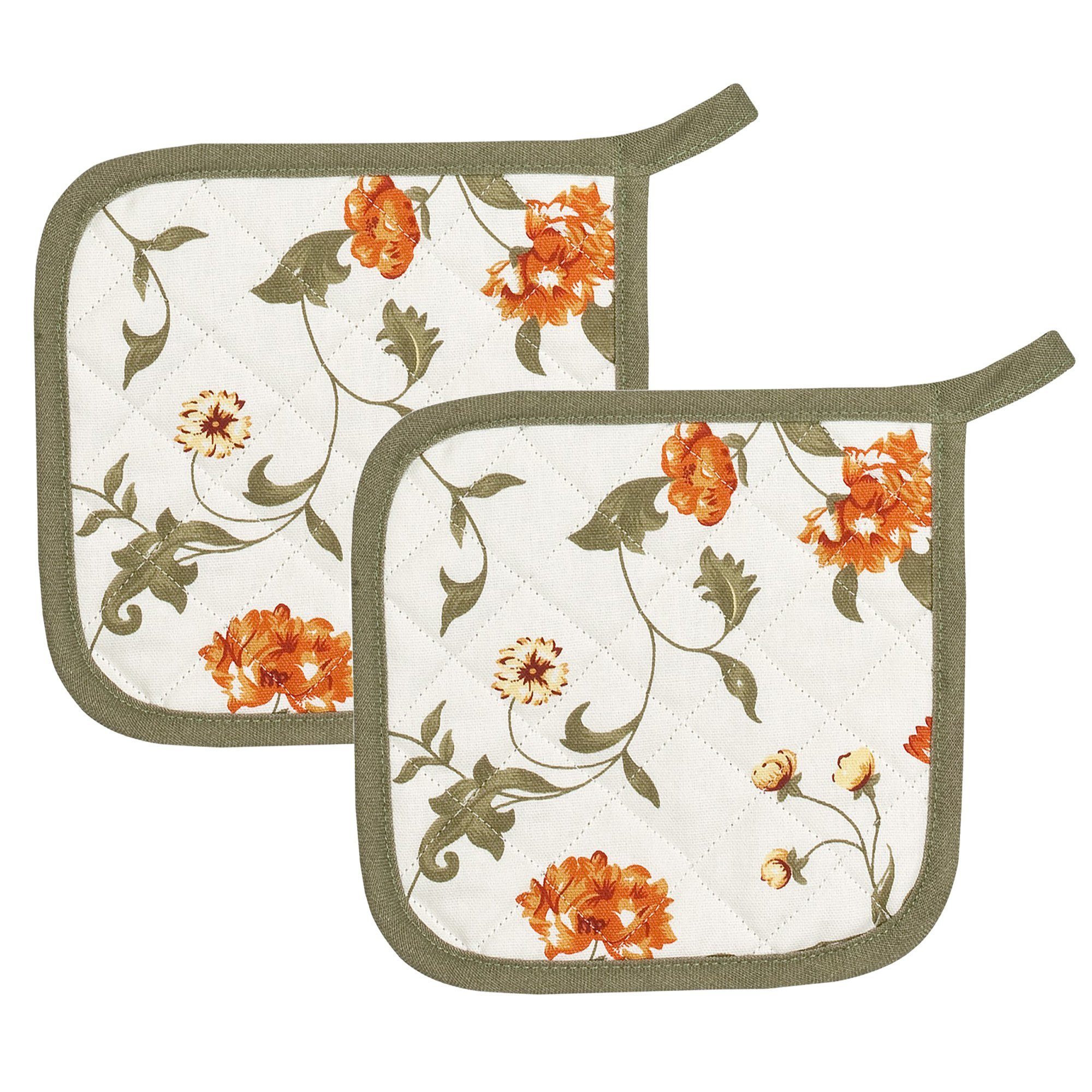 Kracht Topflappen Blümchen, (Set, 2-tlg., Set), 2er Set Topflappen, wattiert, ca. 22x22 cm