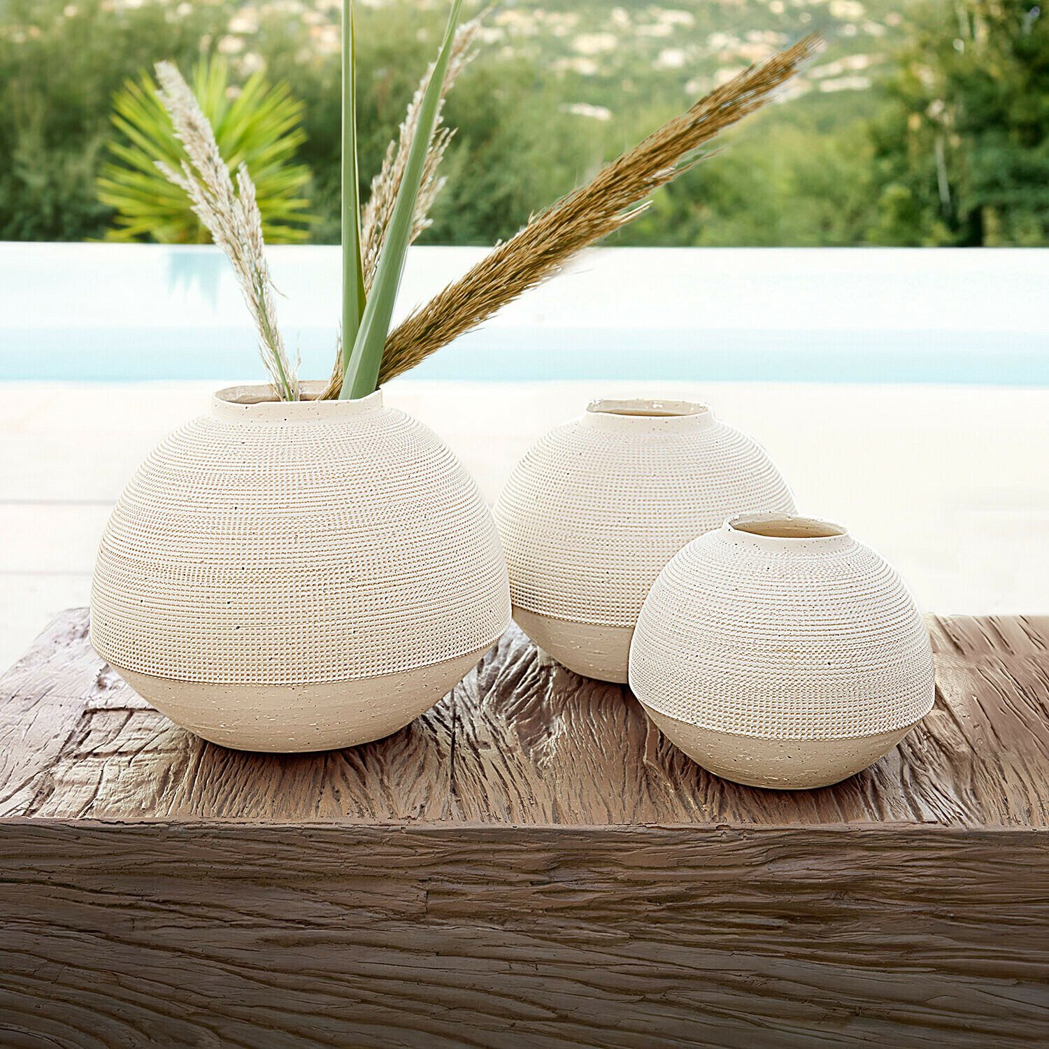 Mirabeau Übertopf Vase 3er Set Émoliane antikweiß