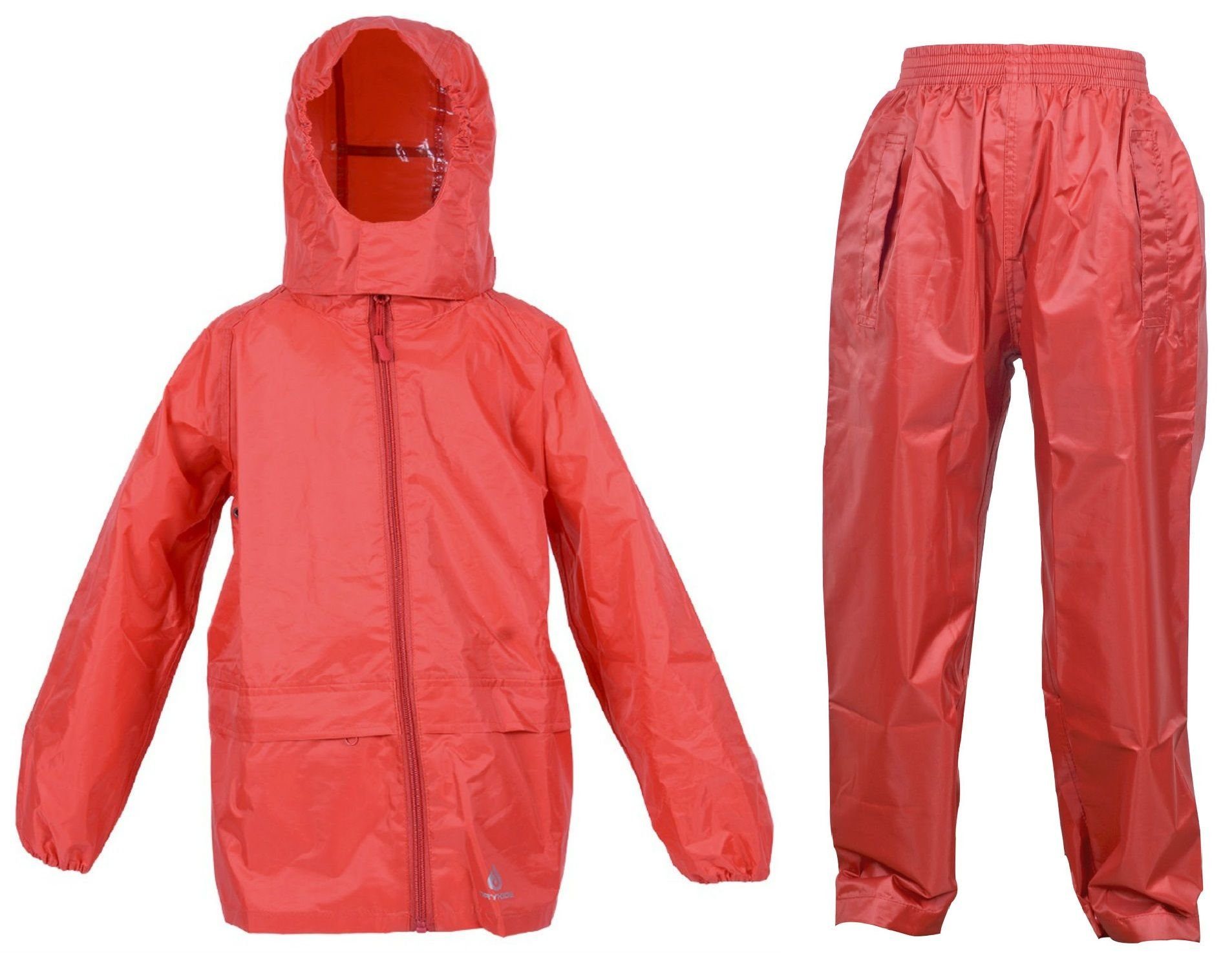 DRY KIDS Regenanzug (1-tlg), Wasserdichtes Kinder Regenanzug-Set, reflektierende Regenbekleidung Rot