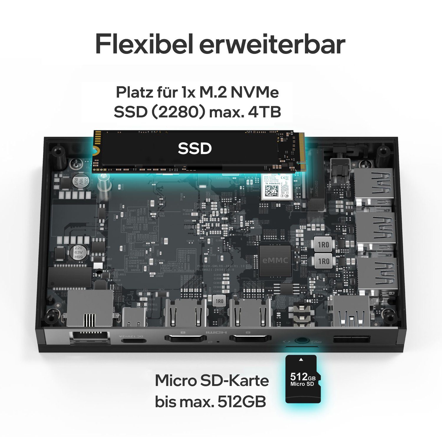 Orbsmart AW-14L Mini-PC (Intel Jasper Lake N5105, Windows 11 Pro 4K Computer Desktop-PC WIFI 6, lüfterlos, stromsparend)