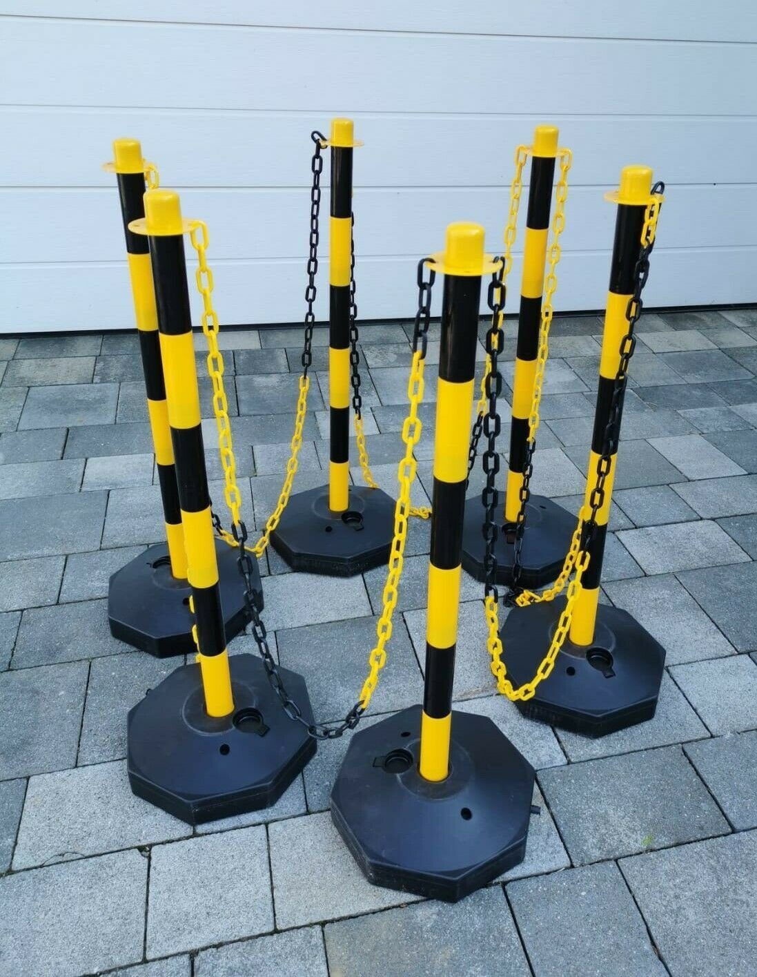 BruKa Absperrpfosten Gelb Kunststoff Poller Pfosten Kette Absperrkette Absperrung (4-tlg)