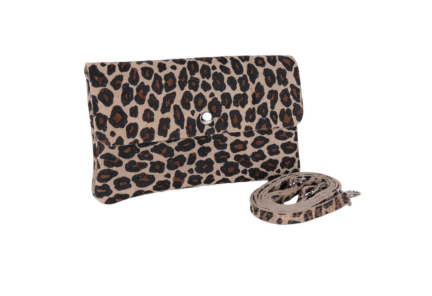 MIRROSI Clutch Damen, Crossbody Bag, Echtleder made in Italy ca.20x12x2cm (Leopard Leo Muster und Unifarbe), Umhängetasche, Schultertasche für jeden Anlass