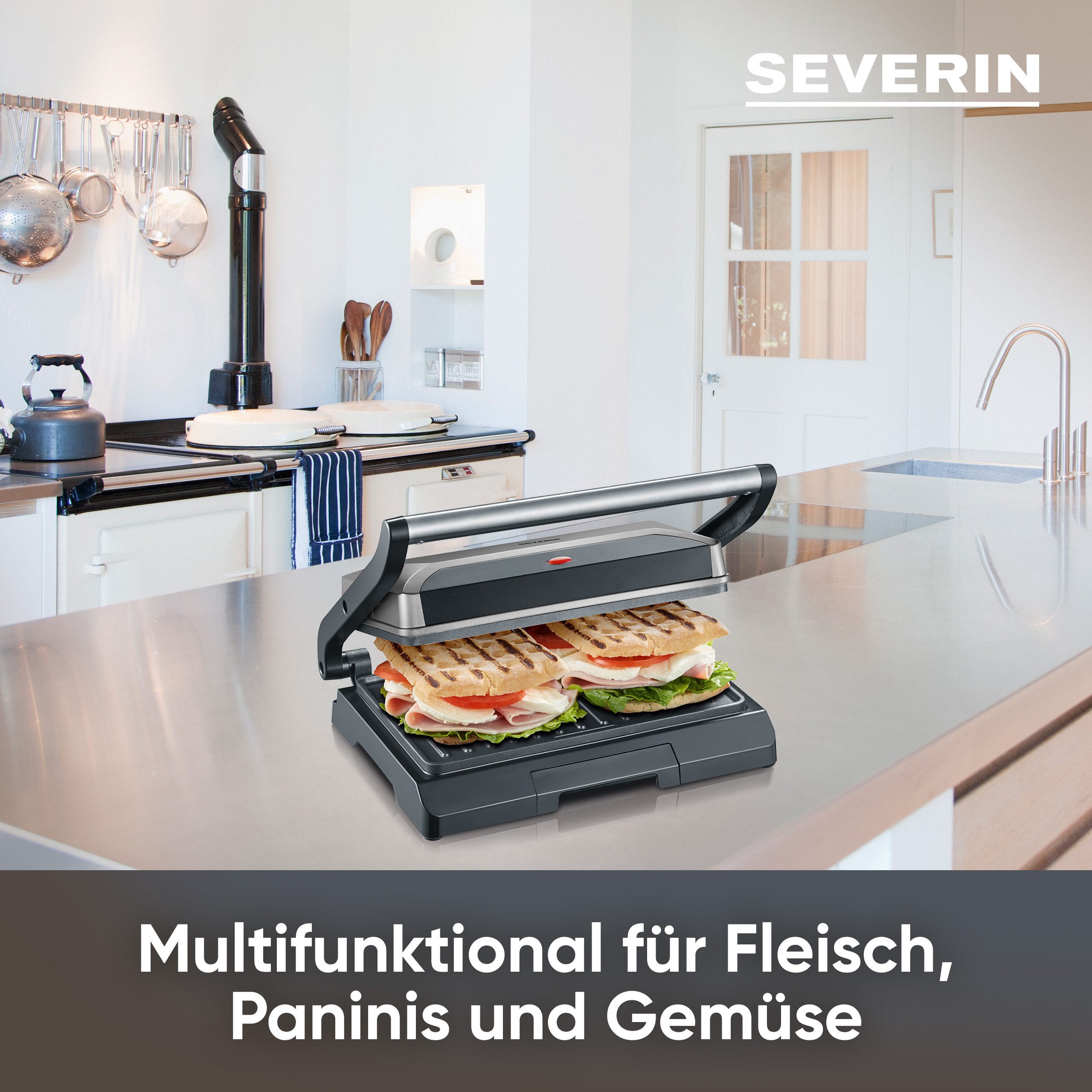 Severin Kontaktgrill KG 2394, 800 W, antihaftbeschichtete Grillplatten,inkl. Fettauffangschale