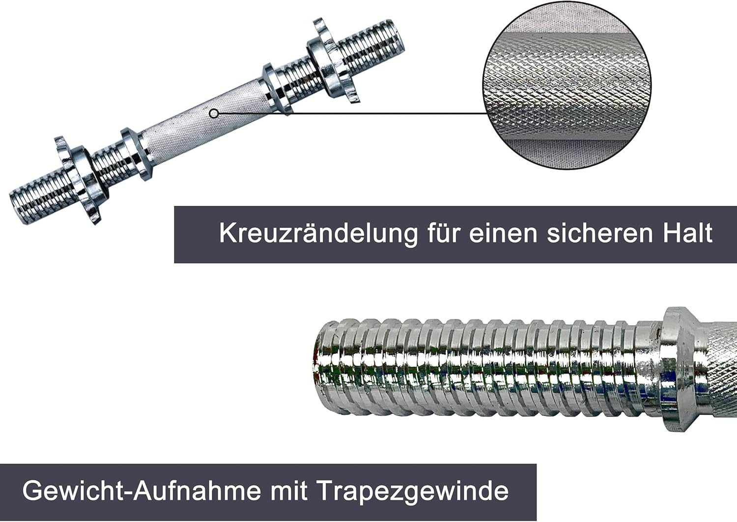 body coach Kurzhantelstange 2 x 35,2 cm mit kreuz gerändeltem Griff Sternschrauben Chrom 30 mm, verchromtes Metall, 35,2 cm (Spar-Set, 2-tlg., 2 mal Kurzhantelstange), mit Sternverschlüssen