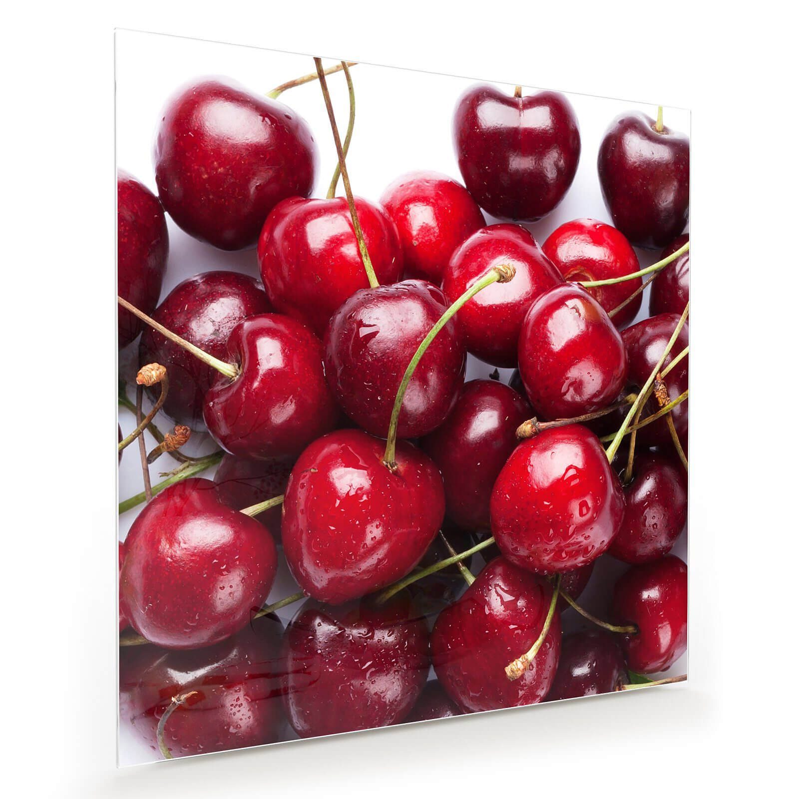 Primedeco Glasbild Wandbild Quadratisch Runder Kreis voller Kirschen mit Aufhängung, Früchte