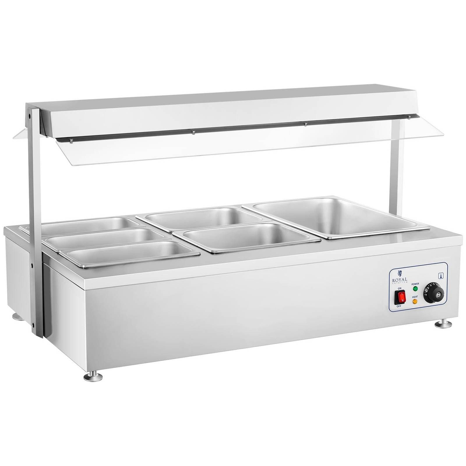Royal Catering Speisenwärmer Bain Marie Wärmetheke mit Fleischaufsatz 6 Behälter 1700W
