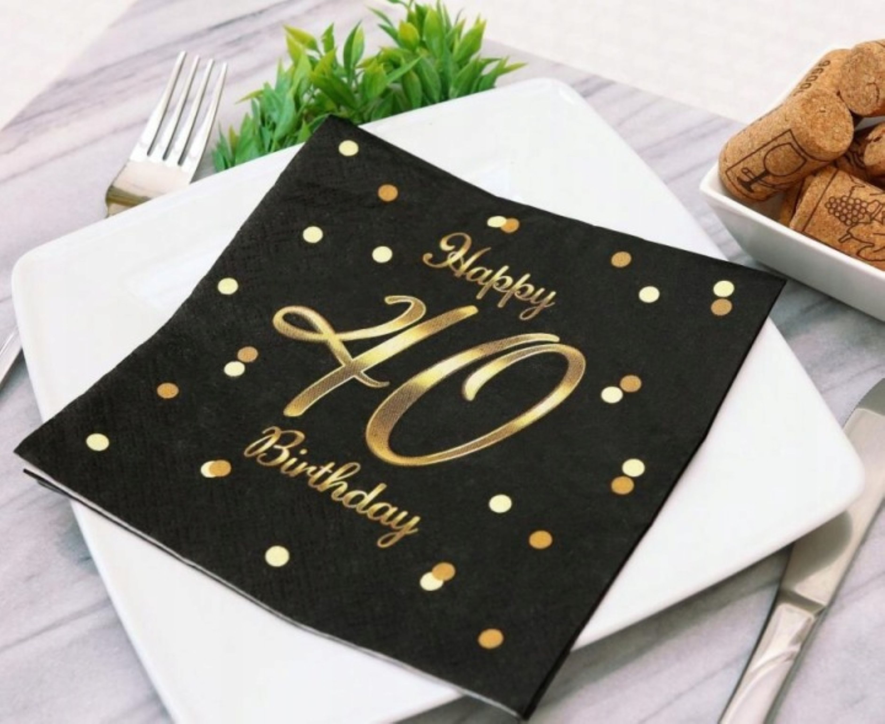 Festivalartikel Papierserviette Servietten 40 Geburtstag Schwarz Gold 33x33cm 20 Stk Elegant, (1 St) – Bild 2 von 2