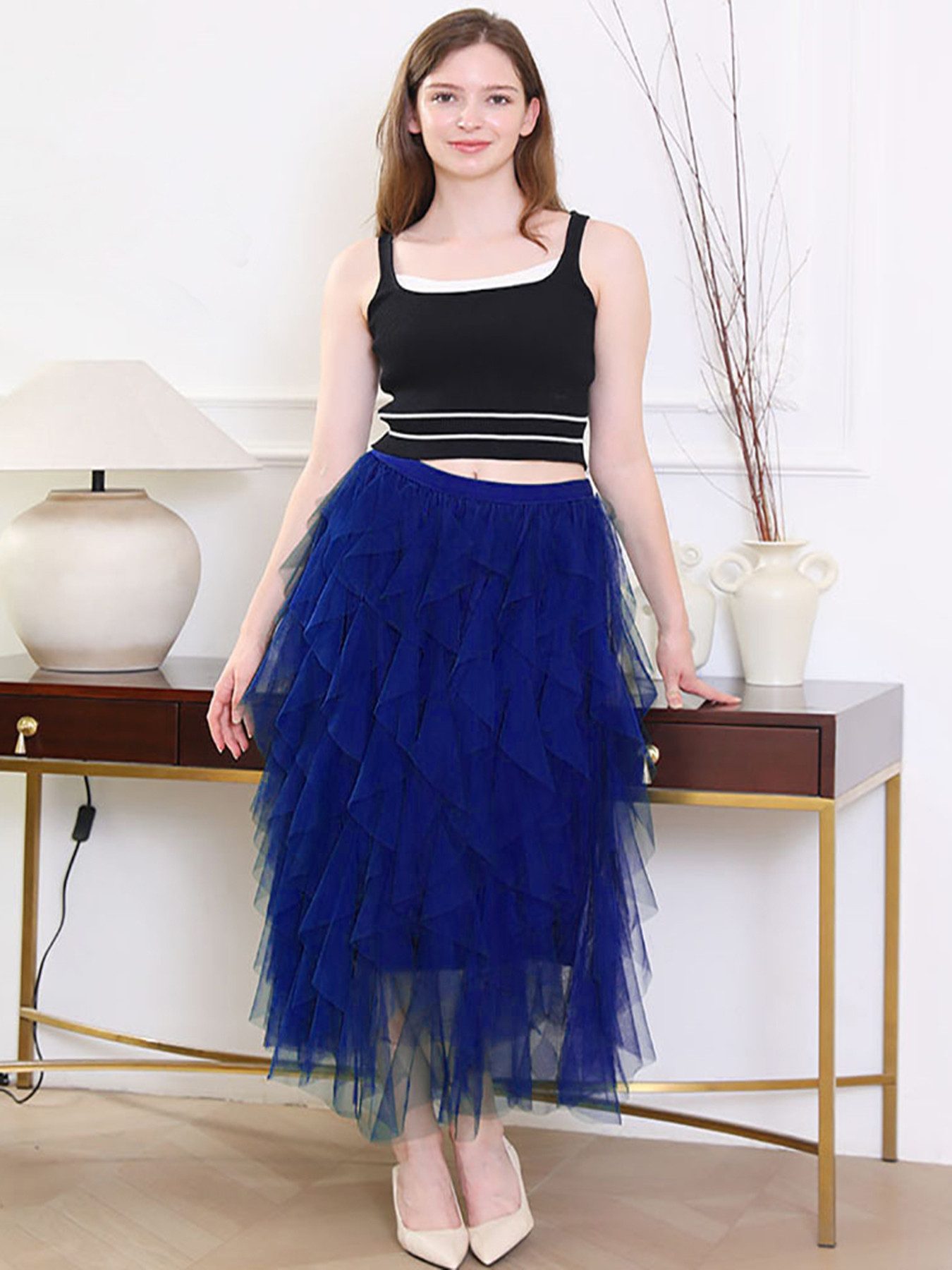 DEBAIJIA Meshrock Damen eleganter langer Rock günstig online kaufen